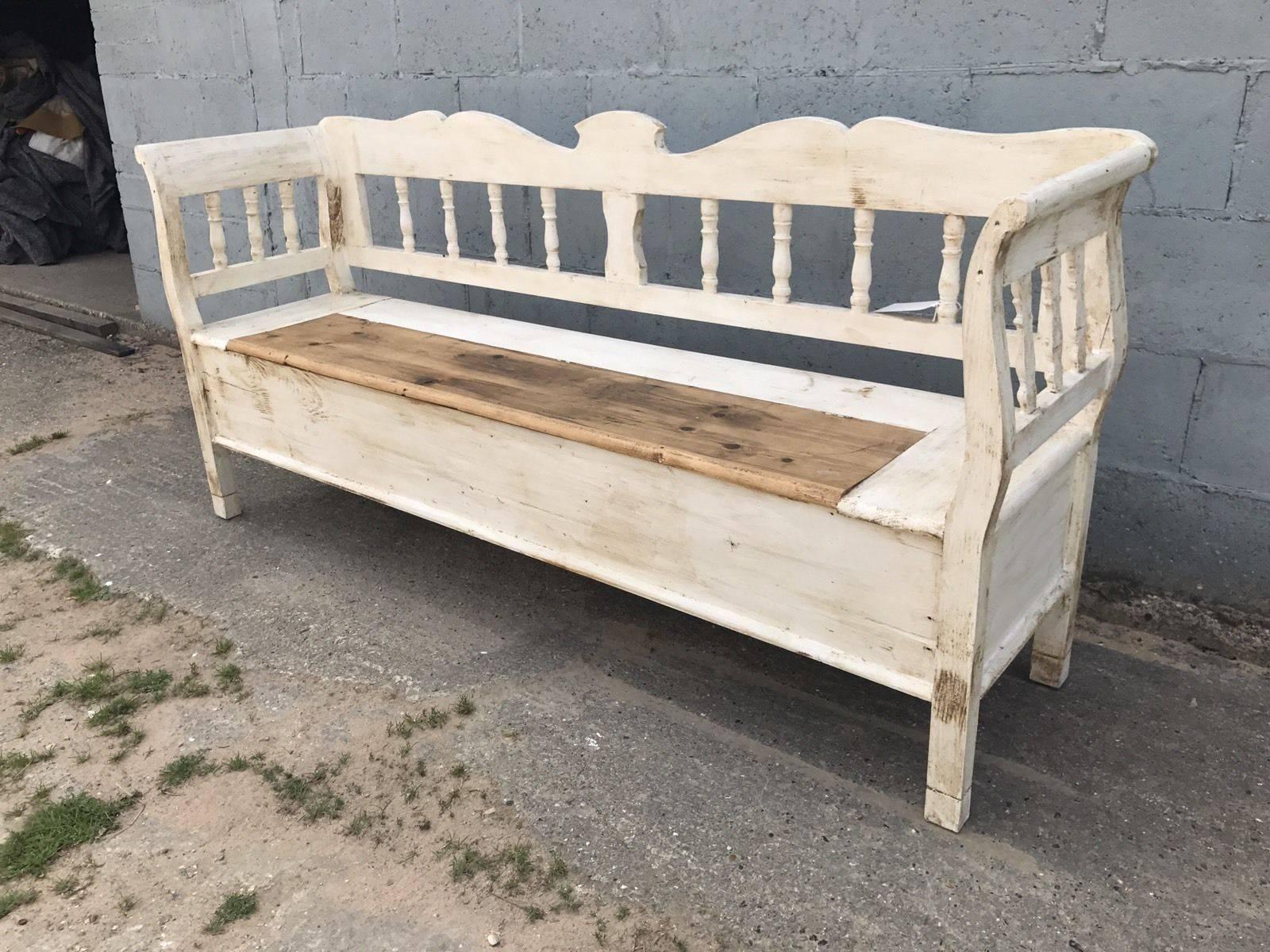 French Provincial French Antique Vintage Bench/Seat Painted Settle