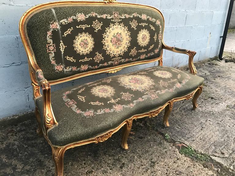 20th Century, French Rococo Gilt ThreeSeat Sofa with Original Fabric at 1stdibs