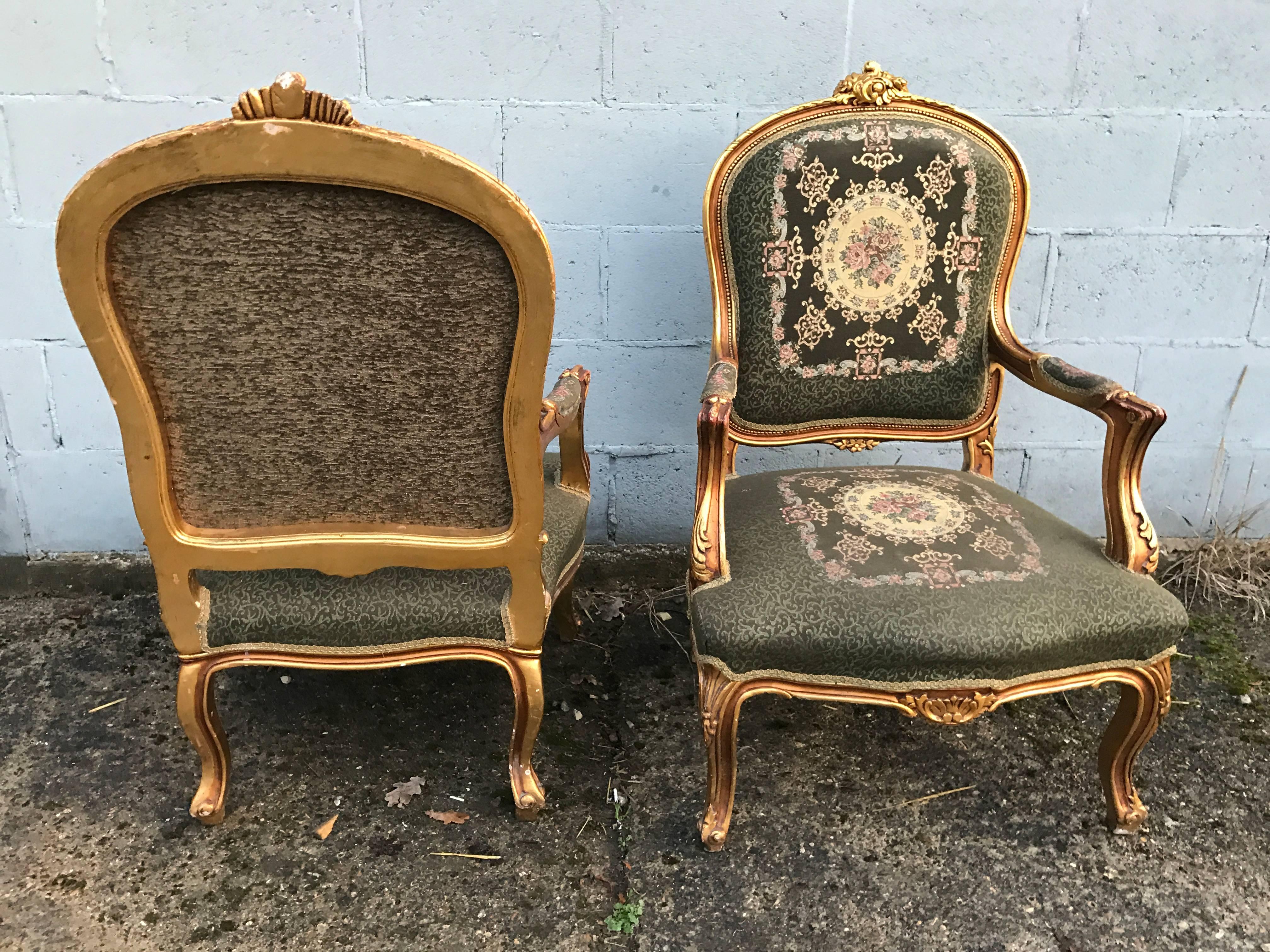 20th Century Pair of French, Gilt Rococo Saloon Armchairs In Good Condition In Lingfield, West Sussex