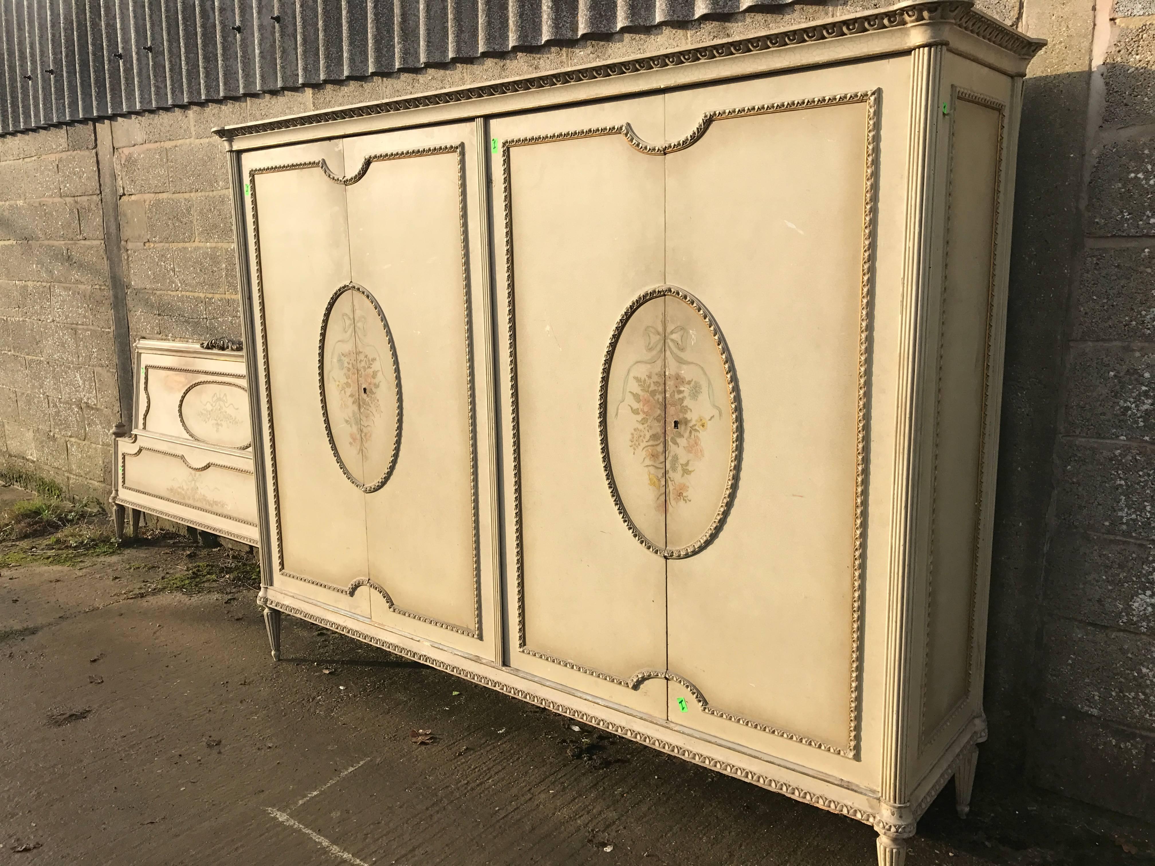 Louis XV Stunning, 1930s Original Painted French Four-Door Armoire