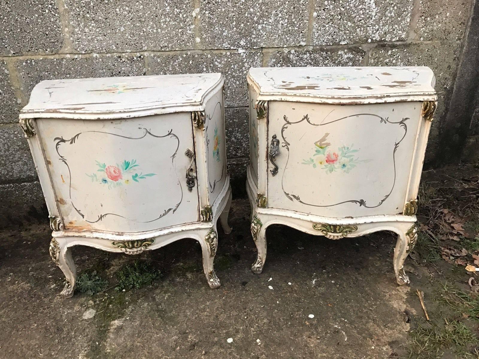 Pair of French, Antique, Vintage, Shabby Bedside Tables In Distressed Condition In Lingfield, West Sussex