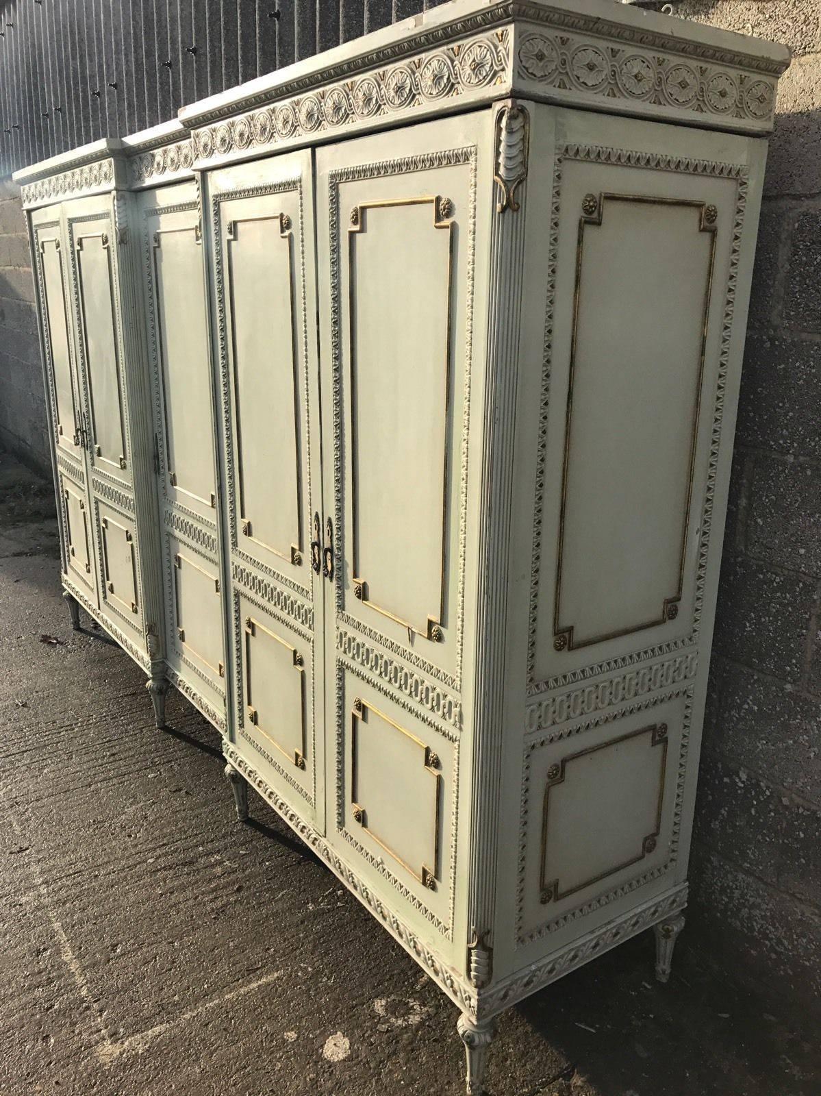 French Antique Original Painted Six-Door Armoire In Distressed Condition In Lingfield, West Sussex