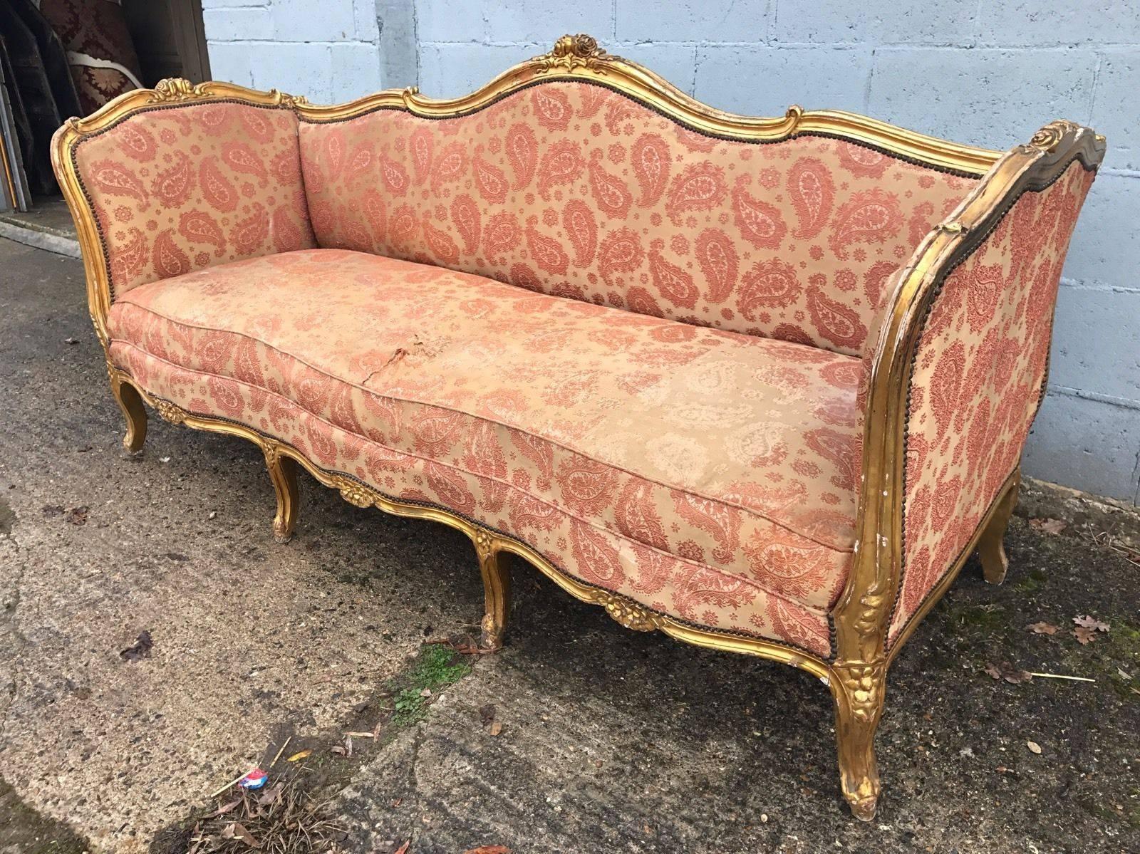 Rare, Antique and Vintage French Rococo Saloon, Gilt Gold Sofa In Distressed Condition In Lingfield, West Sussex