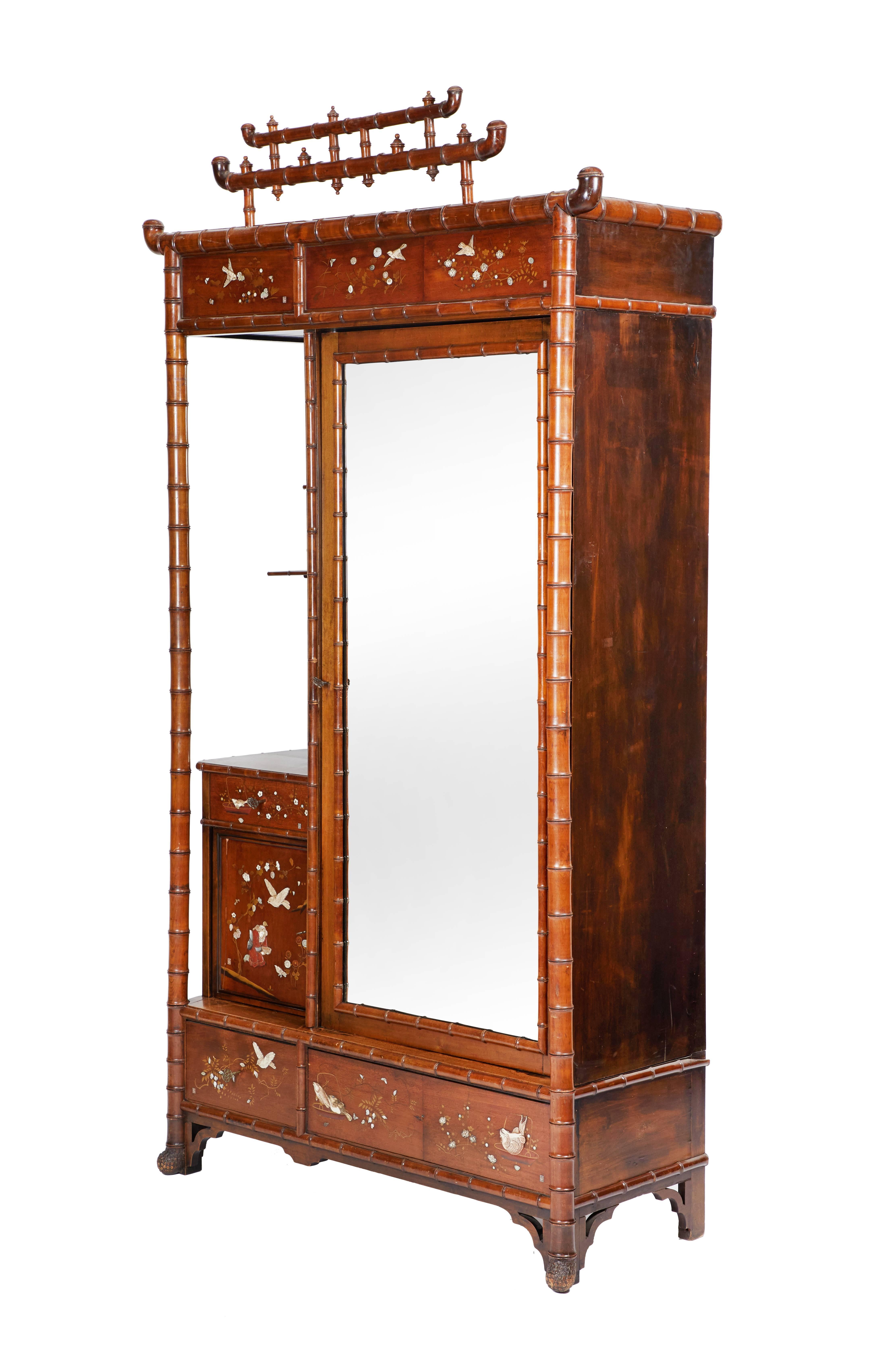 Aesthetic Movement faux-bamboo armoire in the 