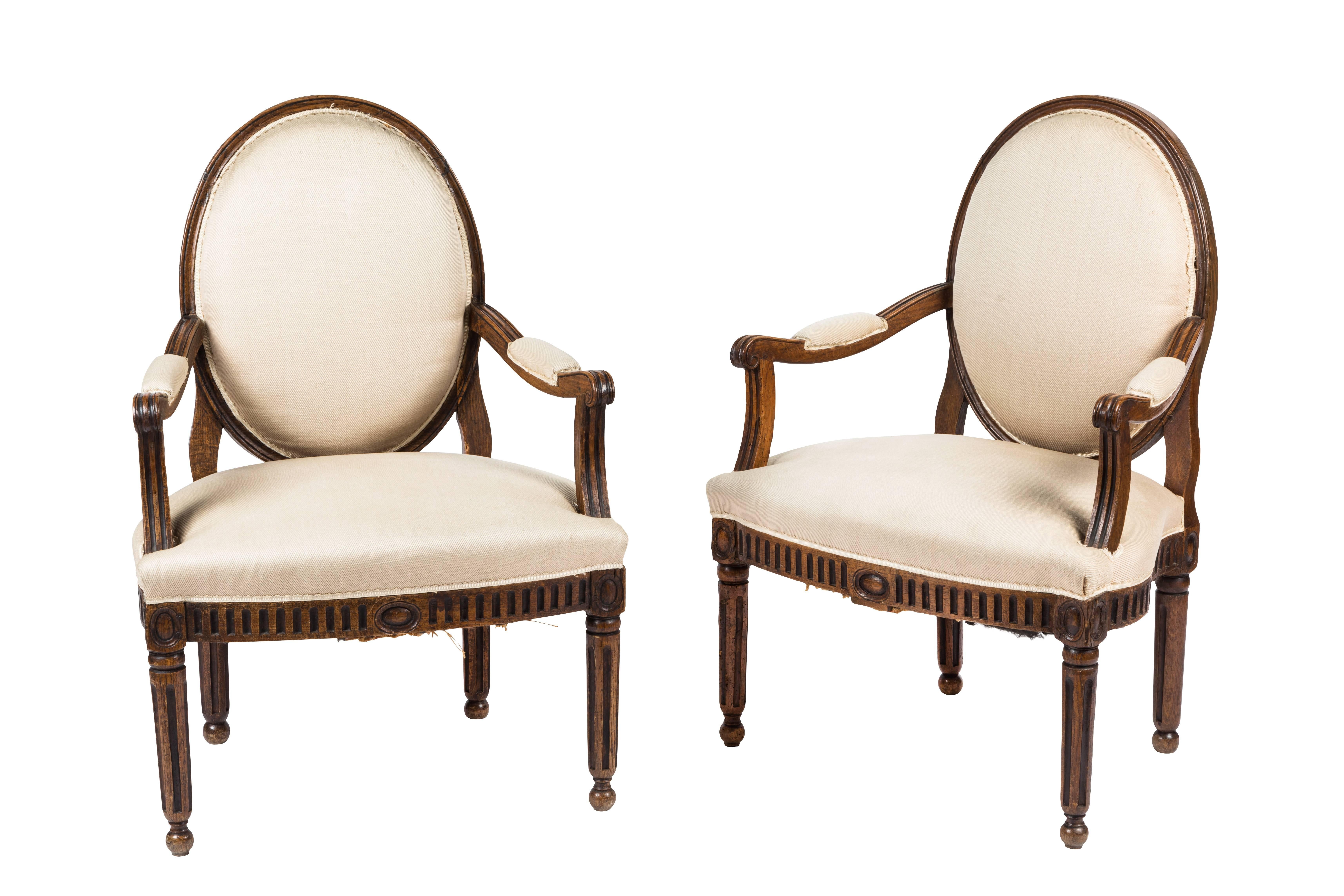 Pair of Antique Italian Neoclassical Style Armchairs In Fair Condition For Sale In LOS ANGELES, CA