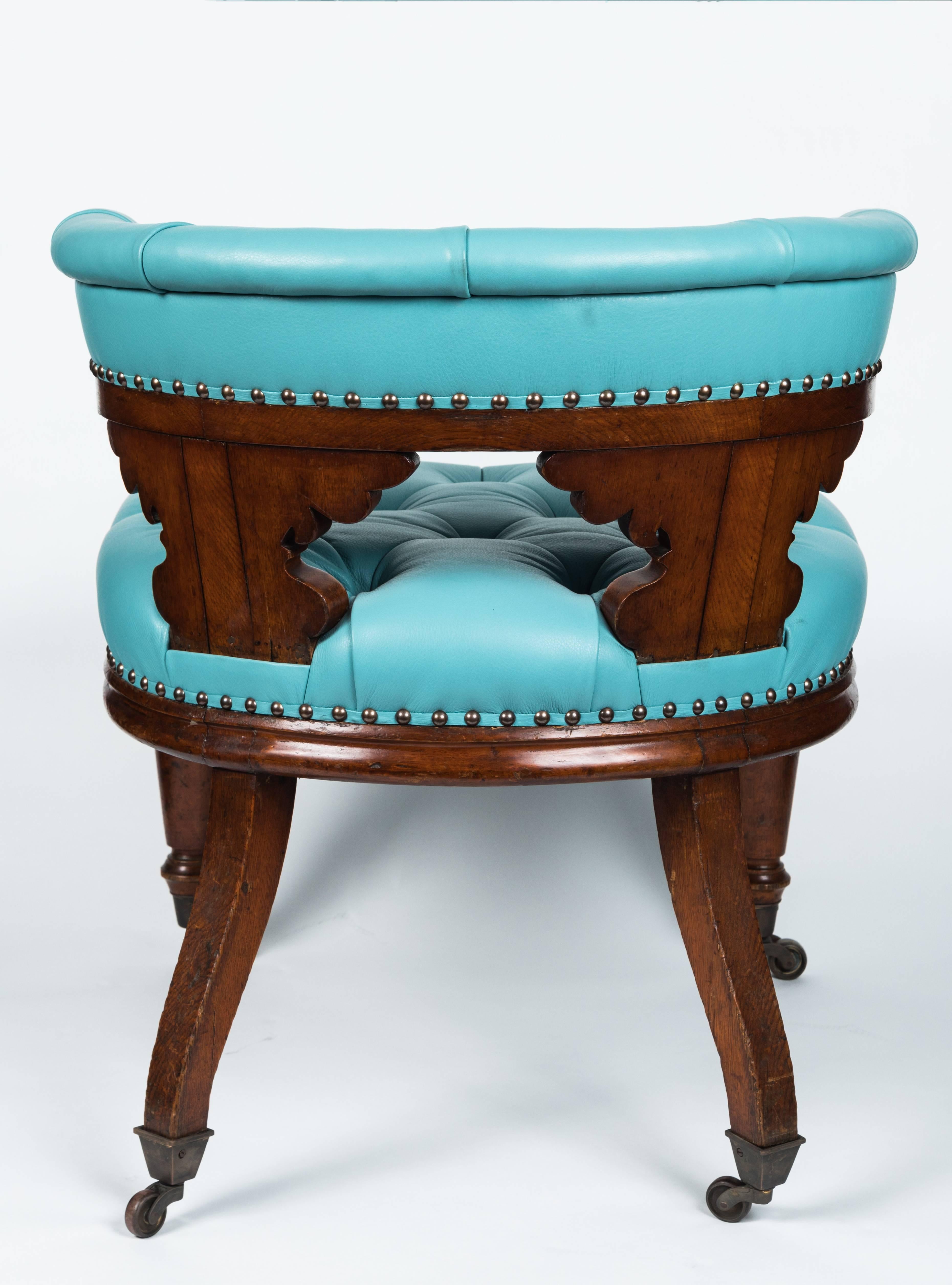 Antique William IV Chair in Mahogany and Turquoise Leather In Good Condition In LOS ANGELES, CA