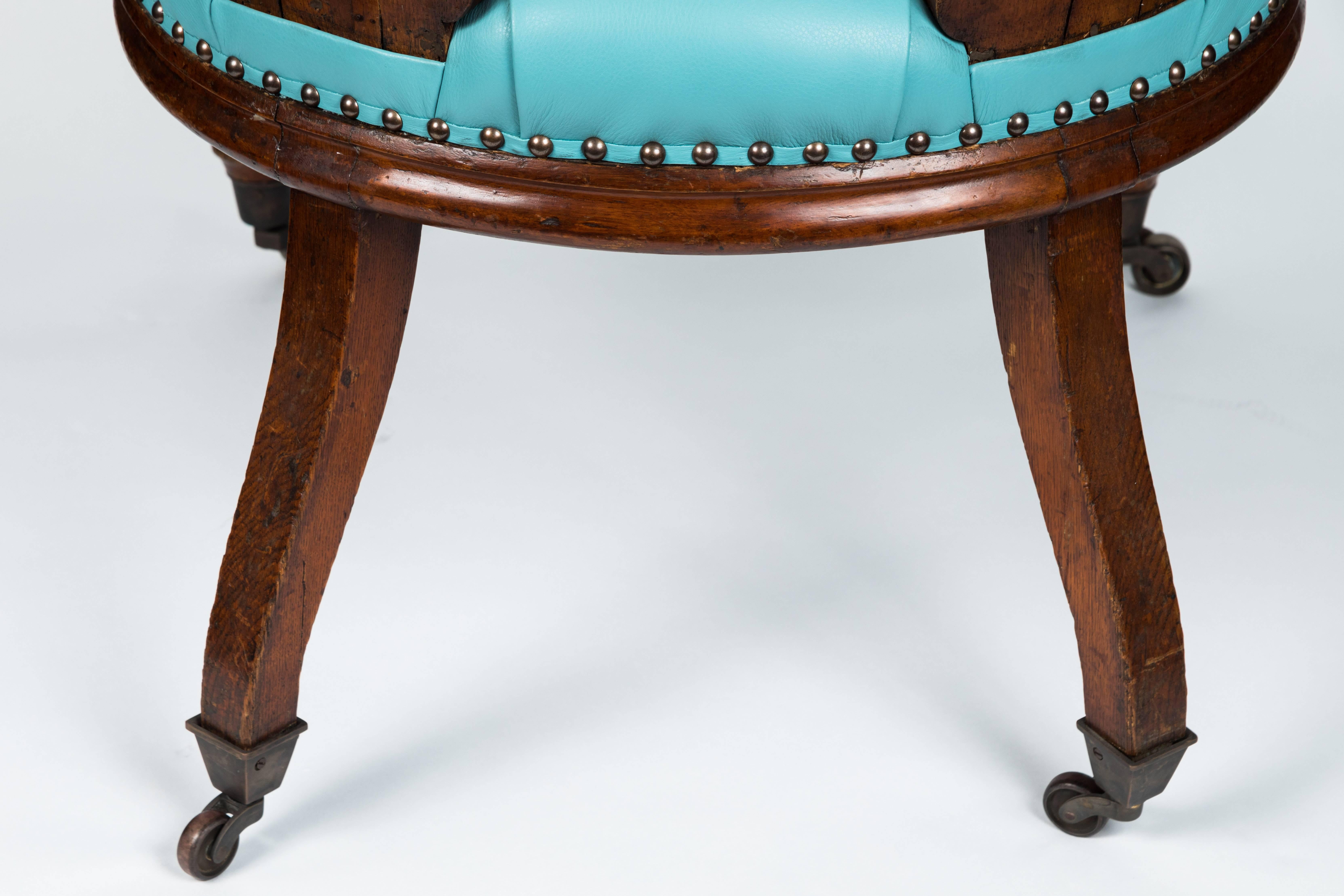 19th Century Antique William IV Chair in Mahogany and Turquoise Leather