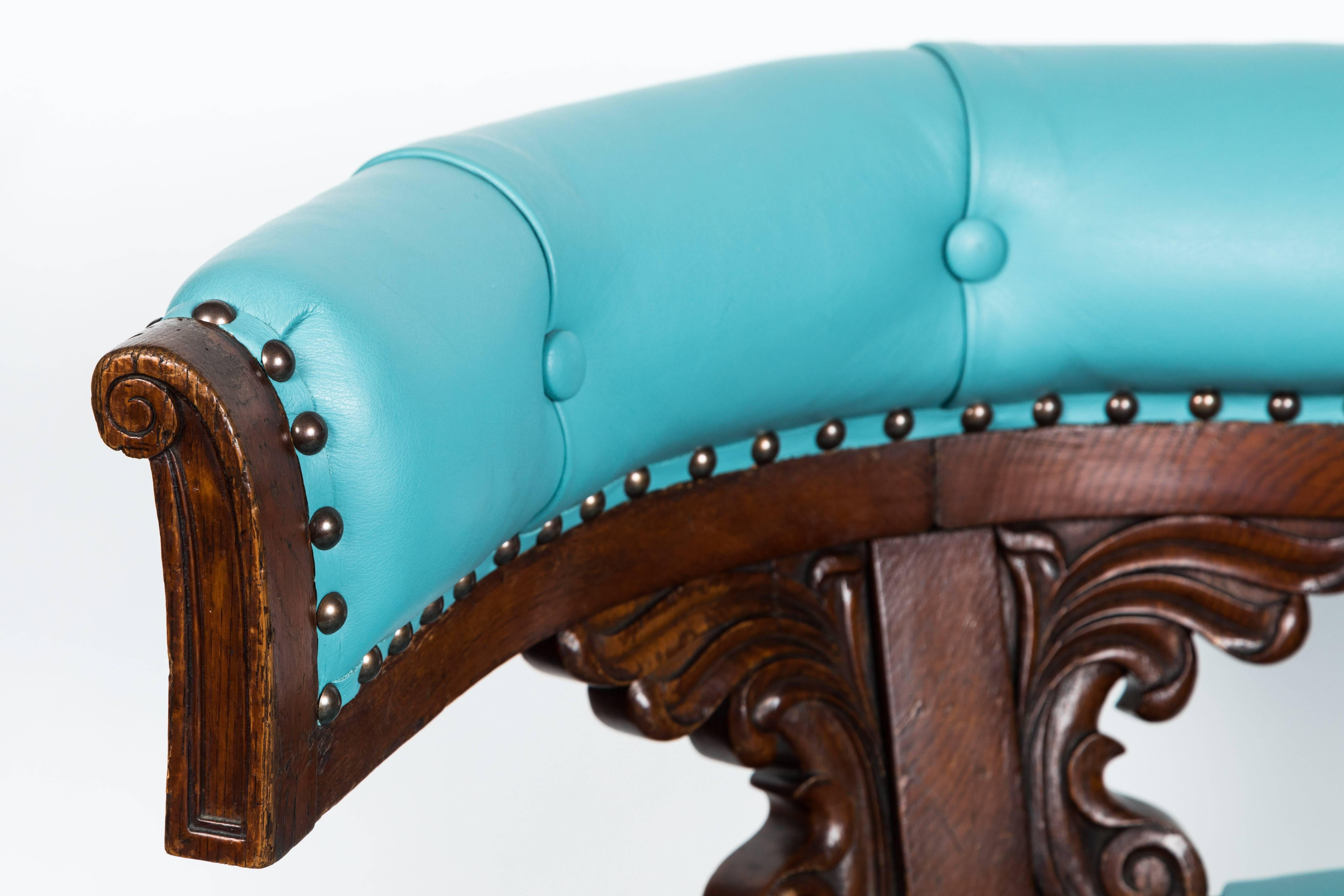 Antique William IV Chair in Mahogany and Turquoise Leather 2