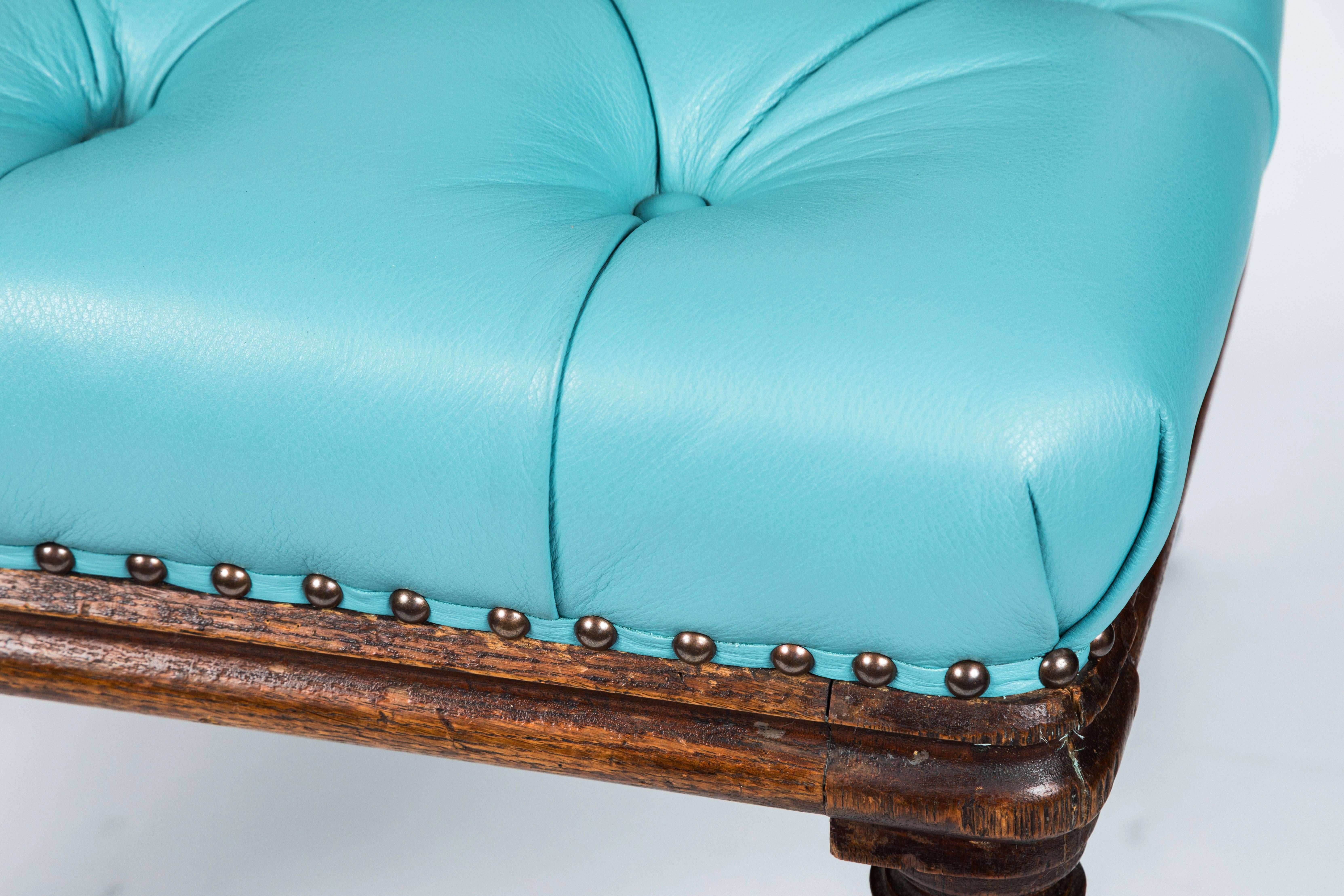 Antique William IV Chair in Mahogany and Turquoise Leather 3