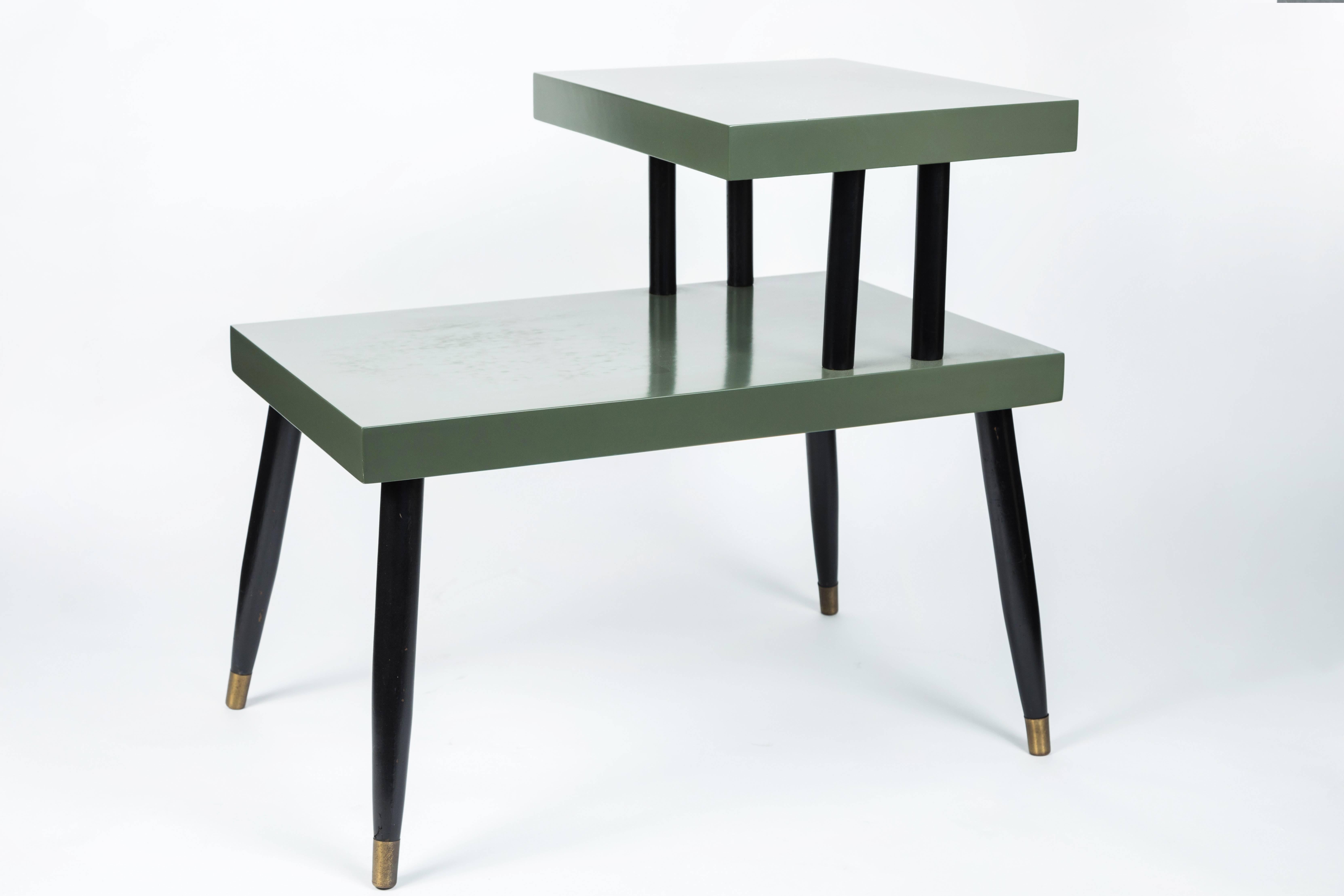 Lacquered Mid-Century Modern Two-Tiered Side Table For Sale