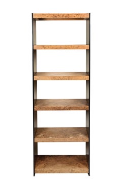 Set of Three Burl Wood and Smoked Plexiglass Bookcases
