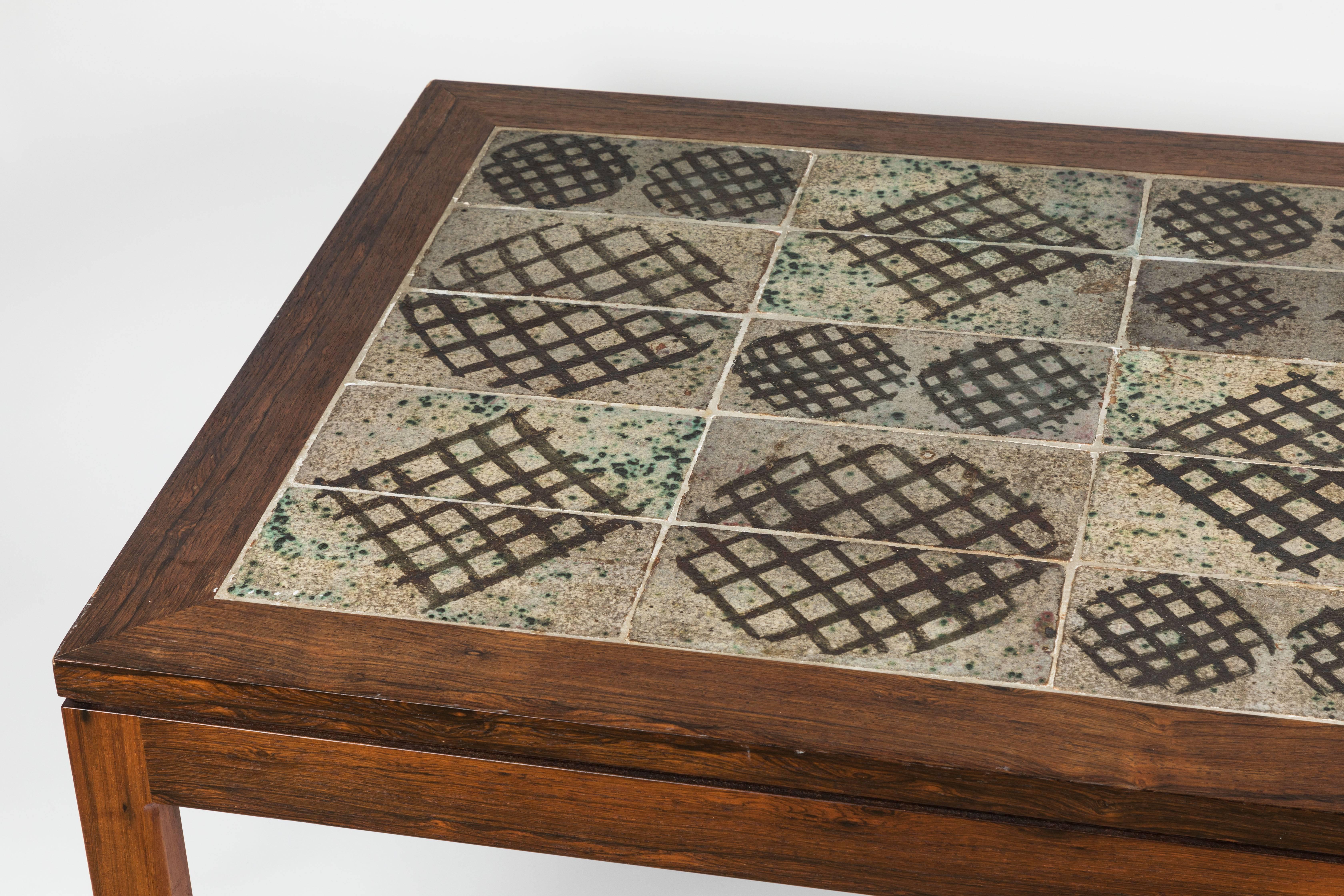 Danish Midcentury Tile Top Coffee Table For Sale