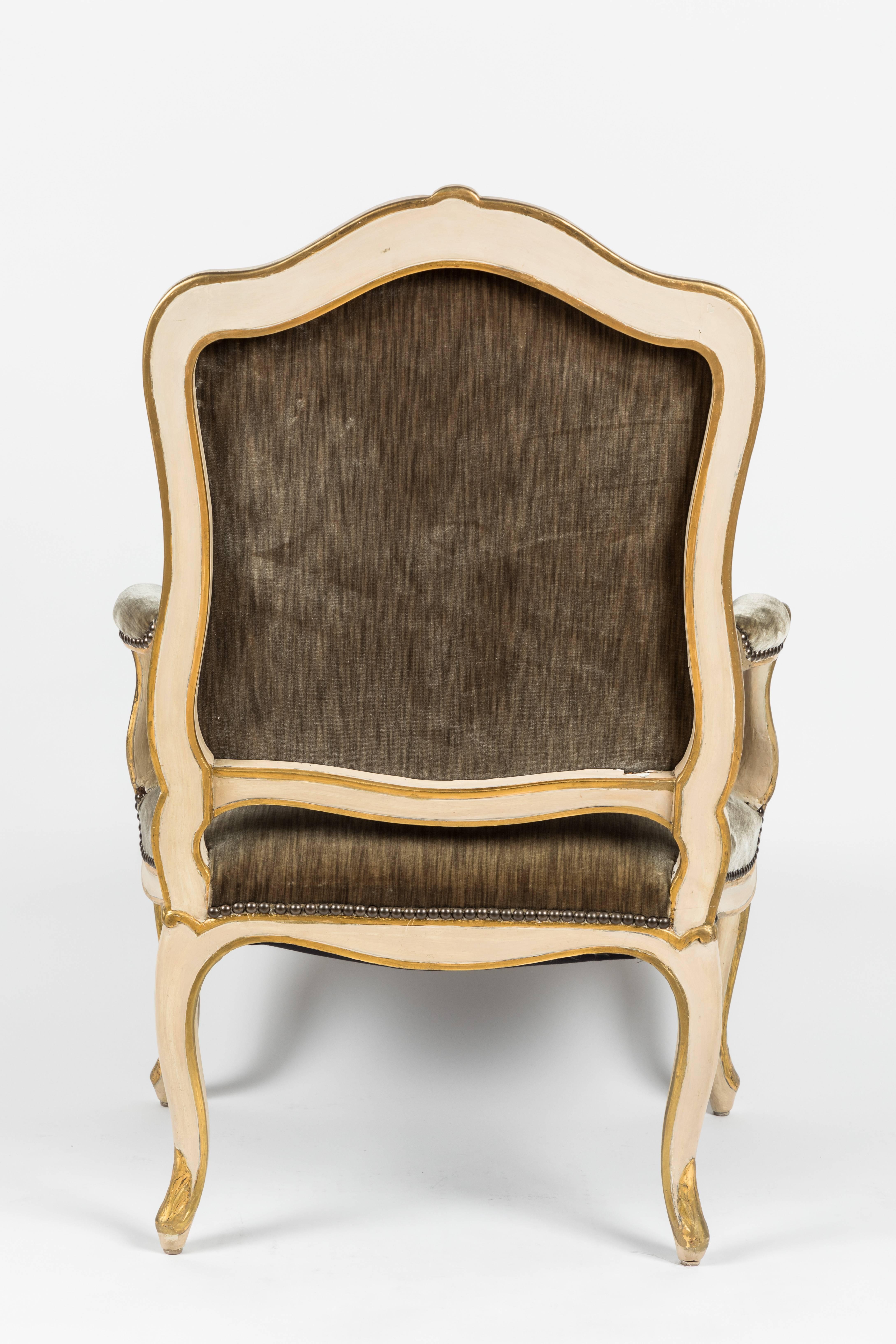 Polychromed 19th Century Louis XV Style Fauteuil Chair