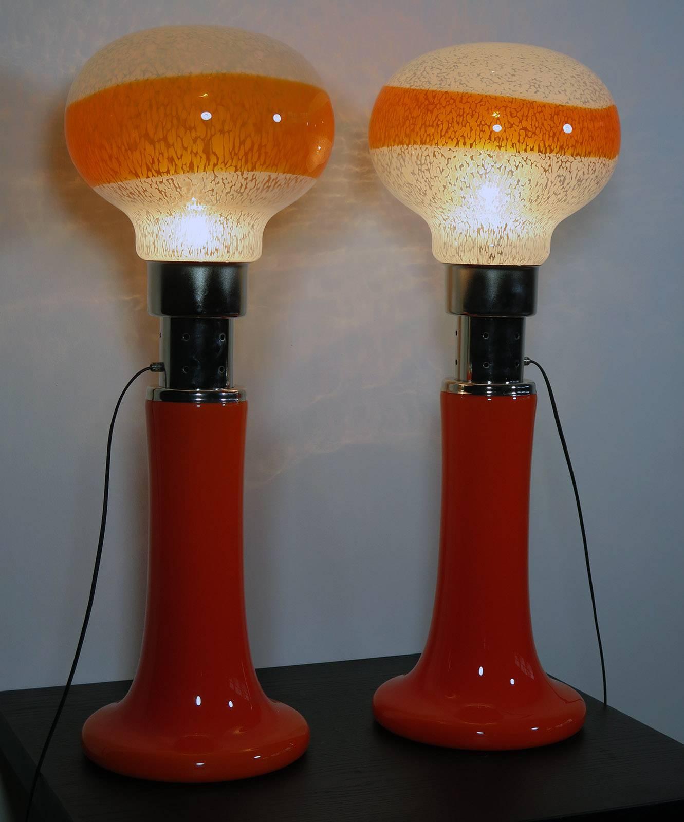 Mid-Century Modern Mazzega White Orange Bubble Glass Floor Lamps For Sale