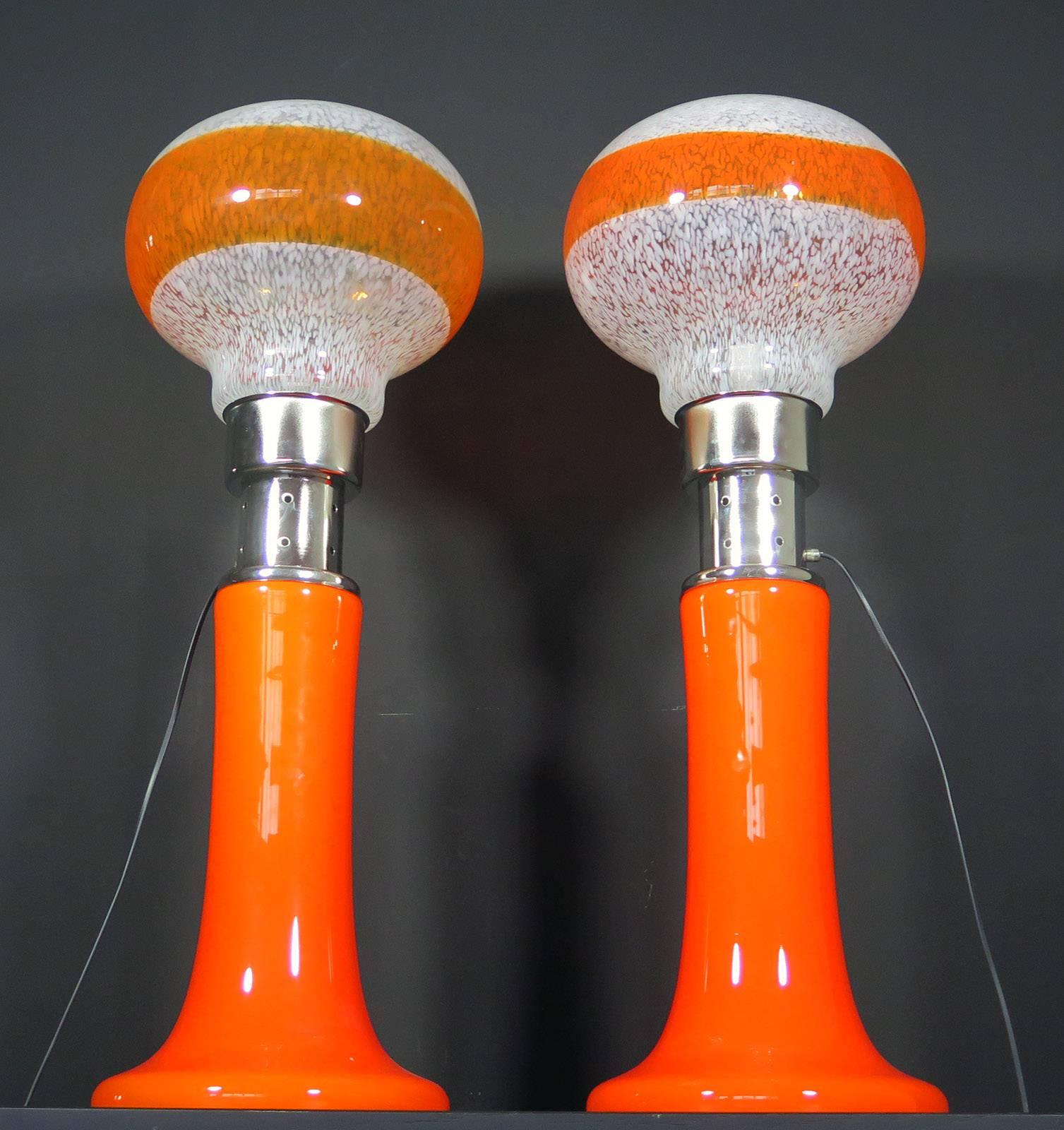 Italian Mazzega White Orange Bubble Glass Floor Lamps For Sale