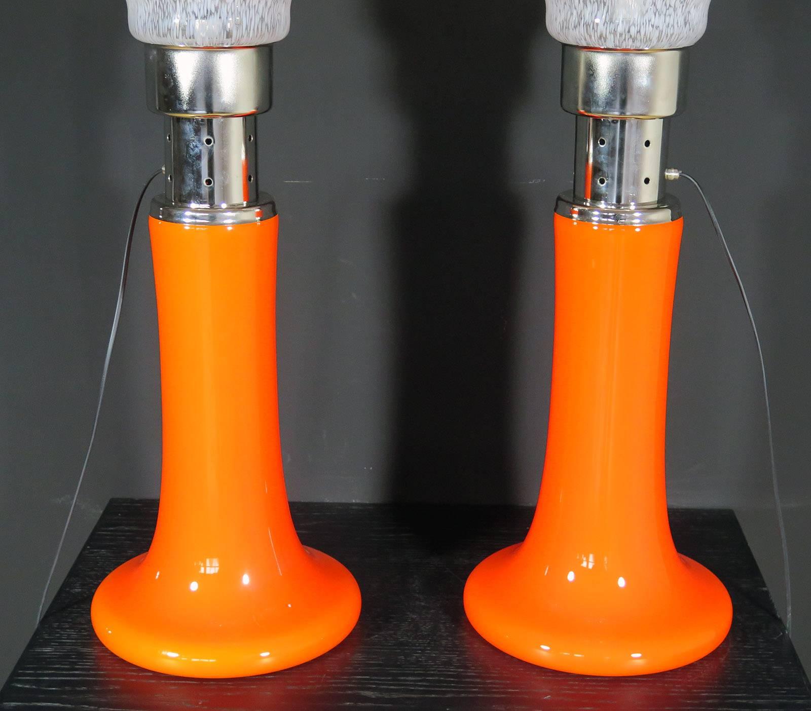 Mazzega White Orange Bubble Glass Floor Lamps For Sale 1