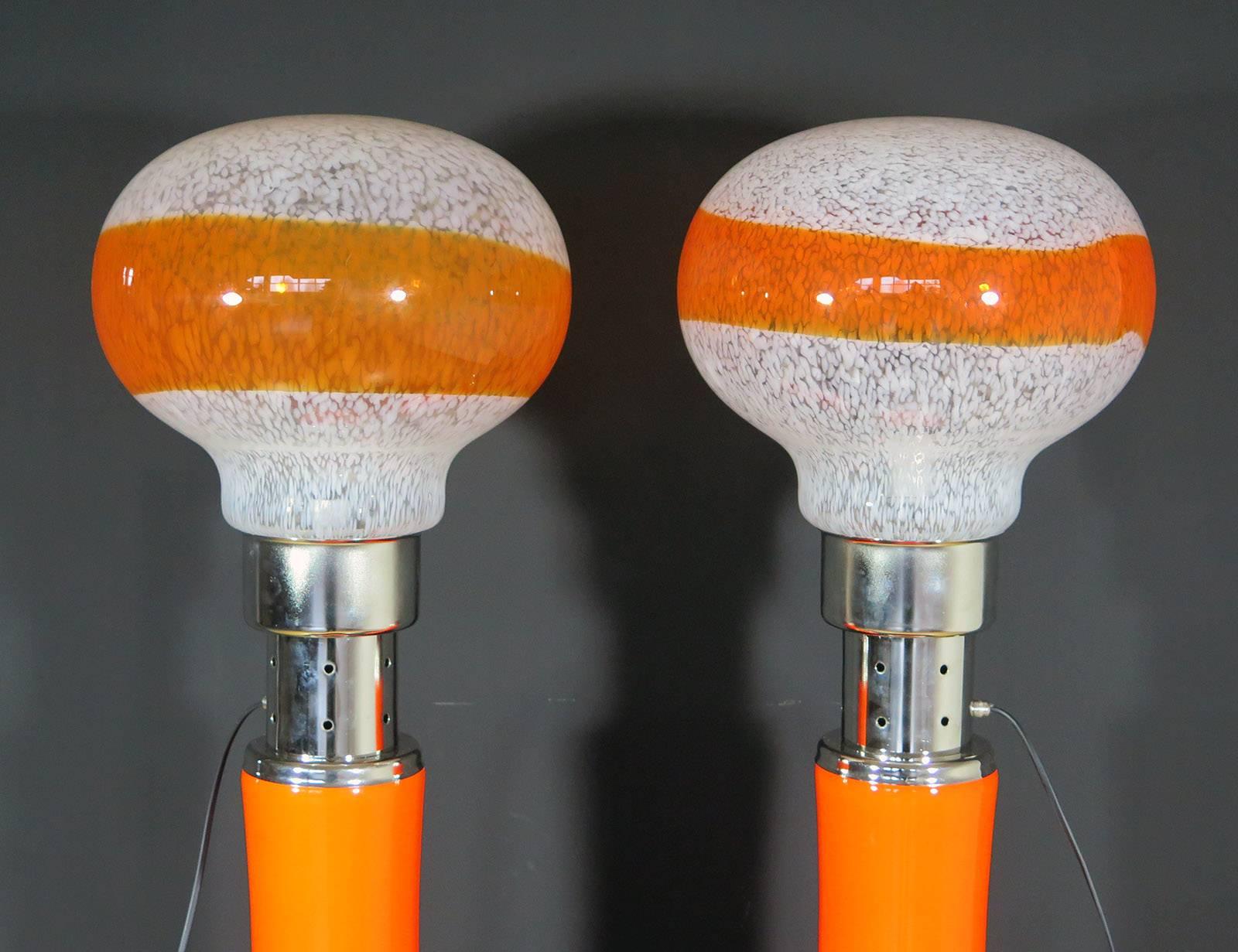Stainless Steel Mazzega White Orange Bubble Glass Floor Lamps For Sale