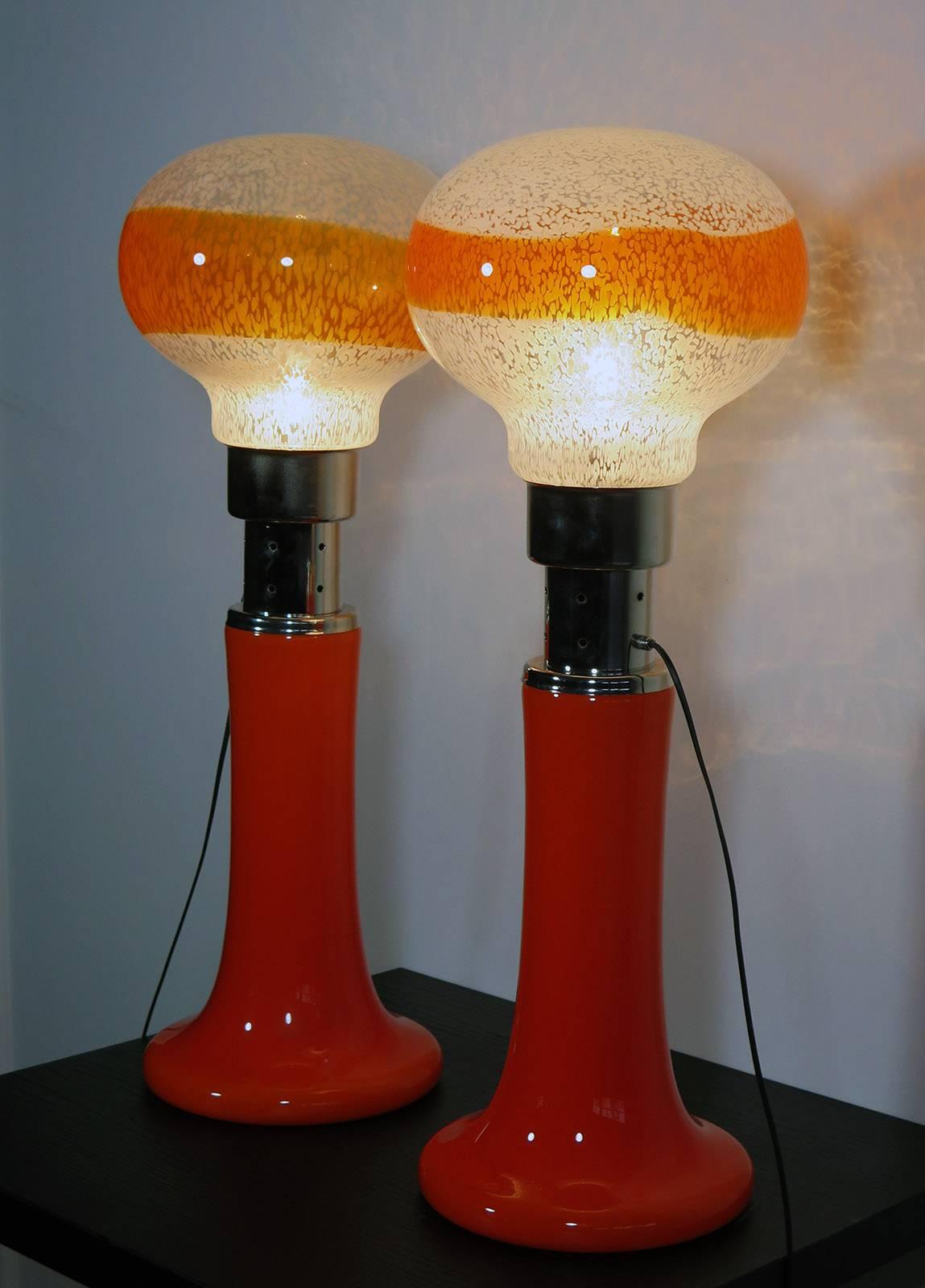 Mazzega White Orange Bubble Glass Floor Lamps For Sale 2