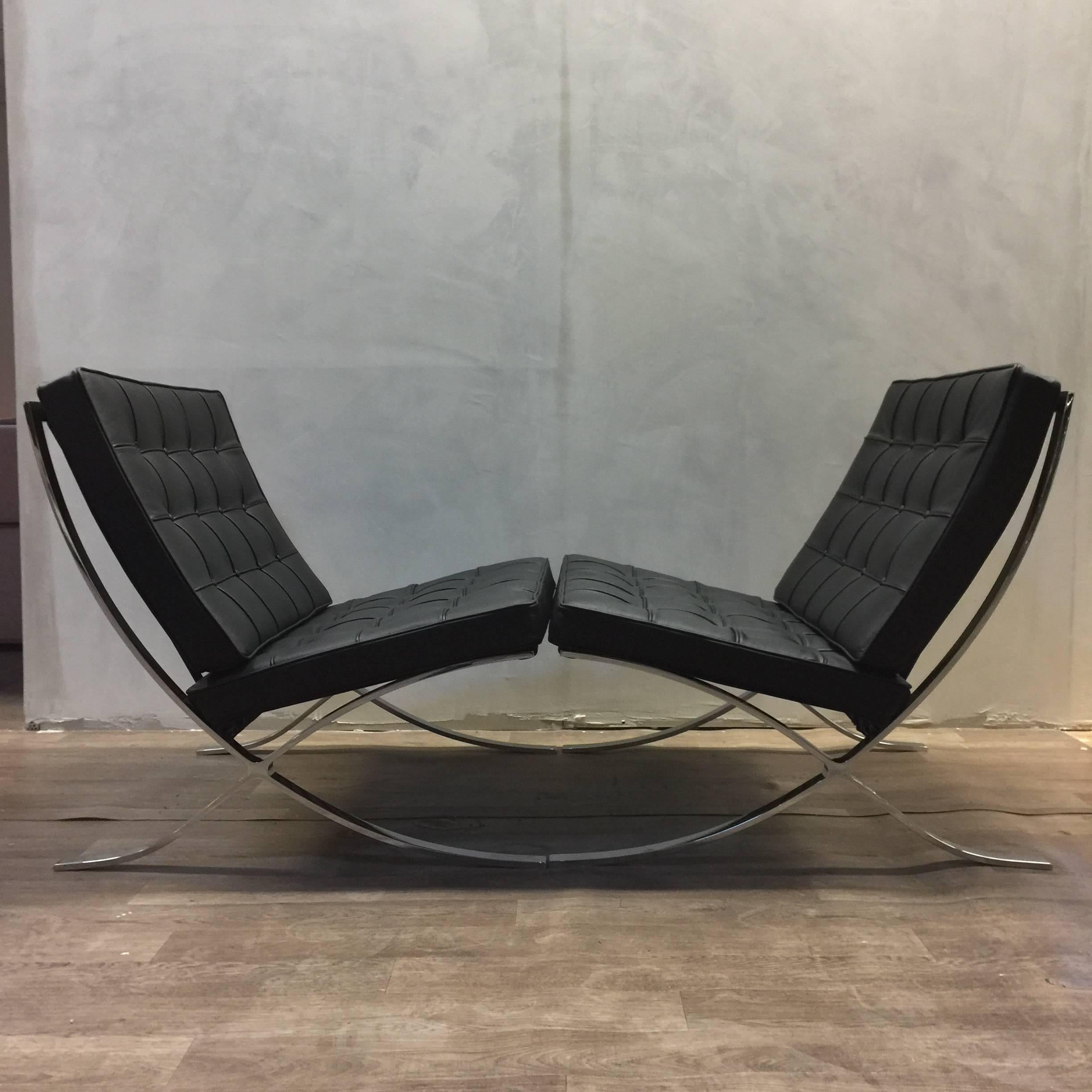 German Pair of Ludwig Mies van der Rohe Barcelona Chairs, Knoll Edition