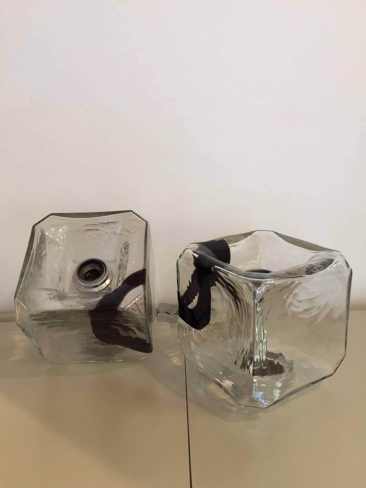Carlo Nason Glass Hearts Graphics couple of table lamps for Mazzega, 1970 In Excellent Condition For Sale In Padova, IT