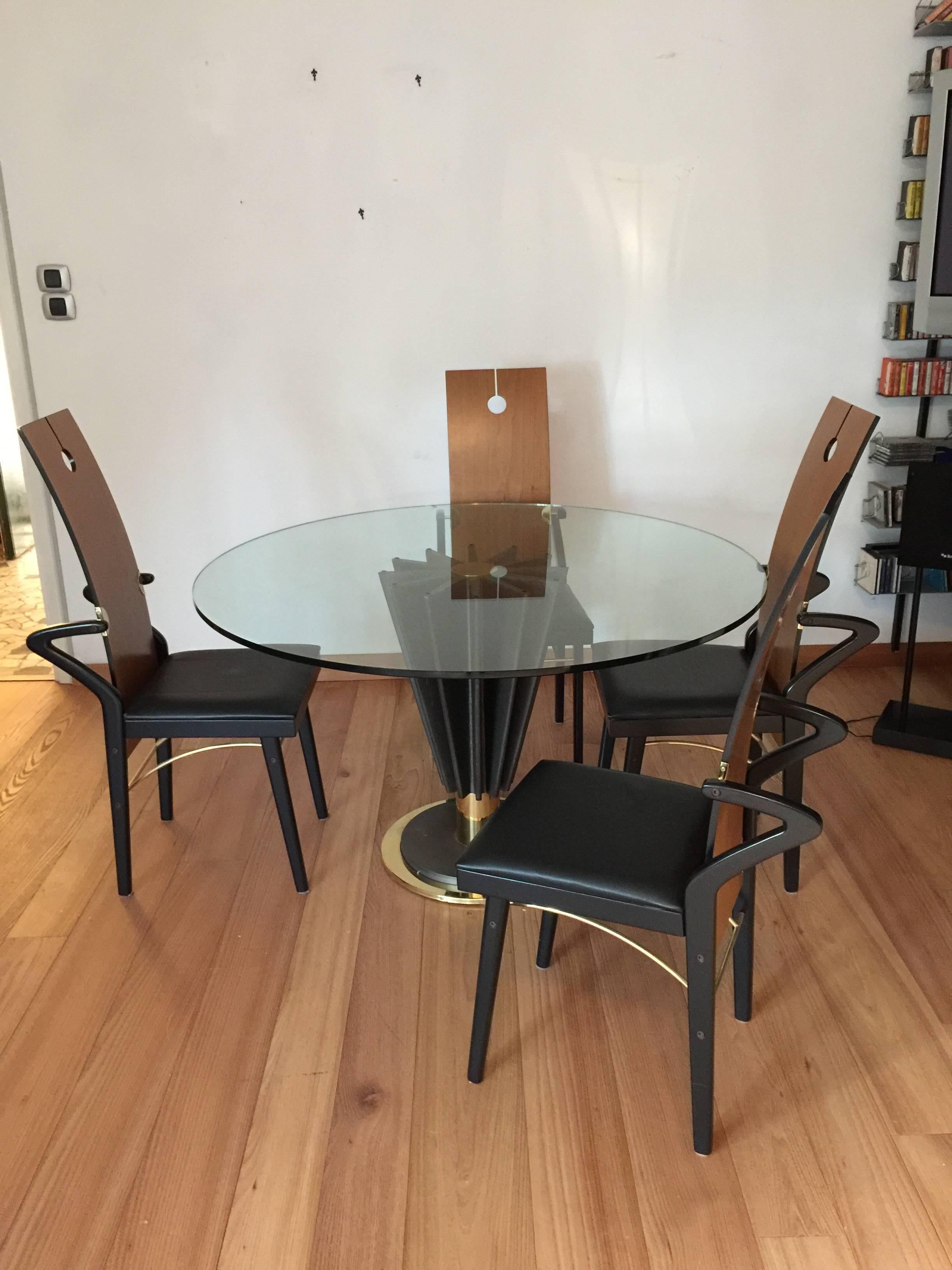 Pierre Cardin Cast Iron and Brass Dining Set, Table and Four Chairs In Excellent Condition For Sale In Padova, IT