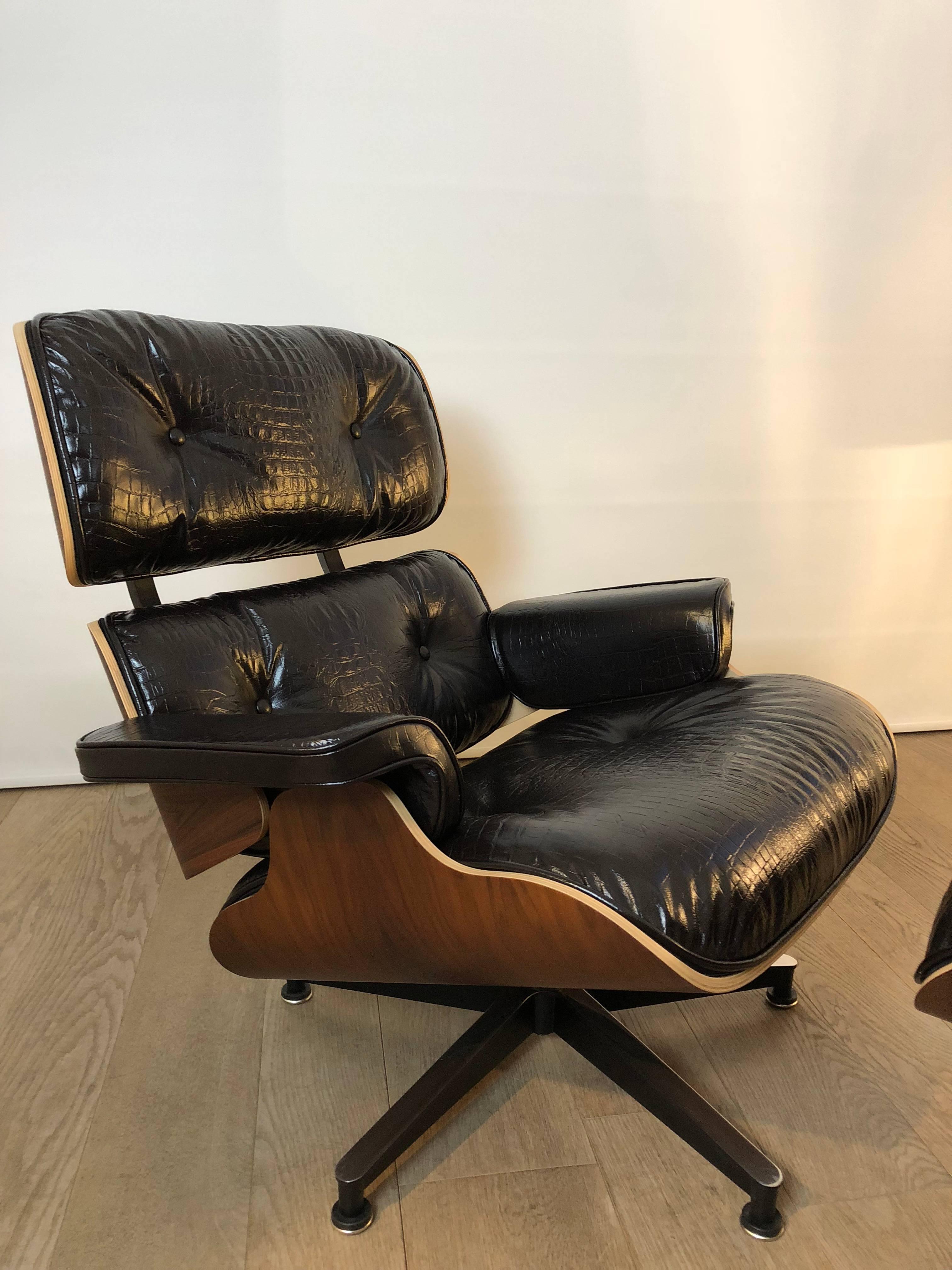 American Eames Lounge Chair and Ottoman, Rosewood, Crocodile, Herman Miller For Sale