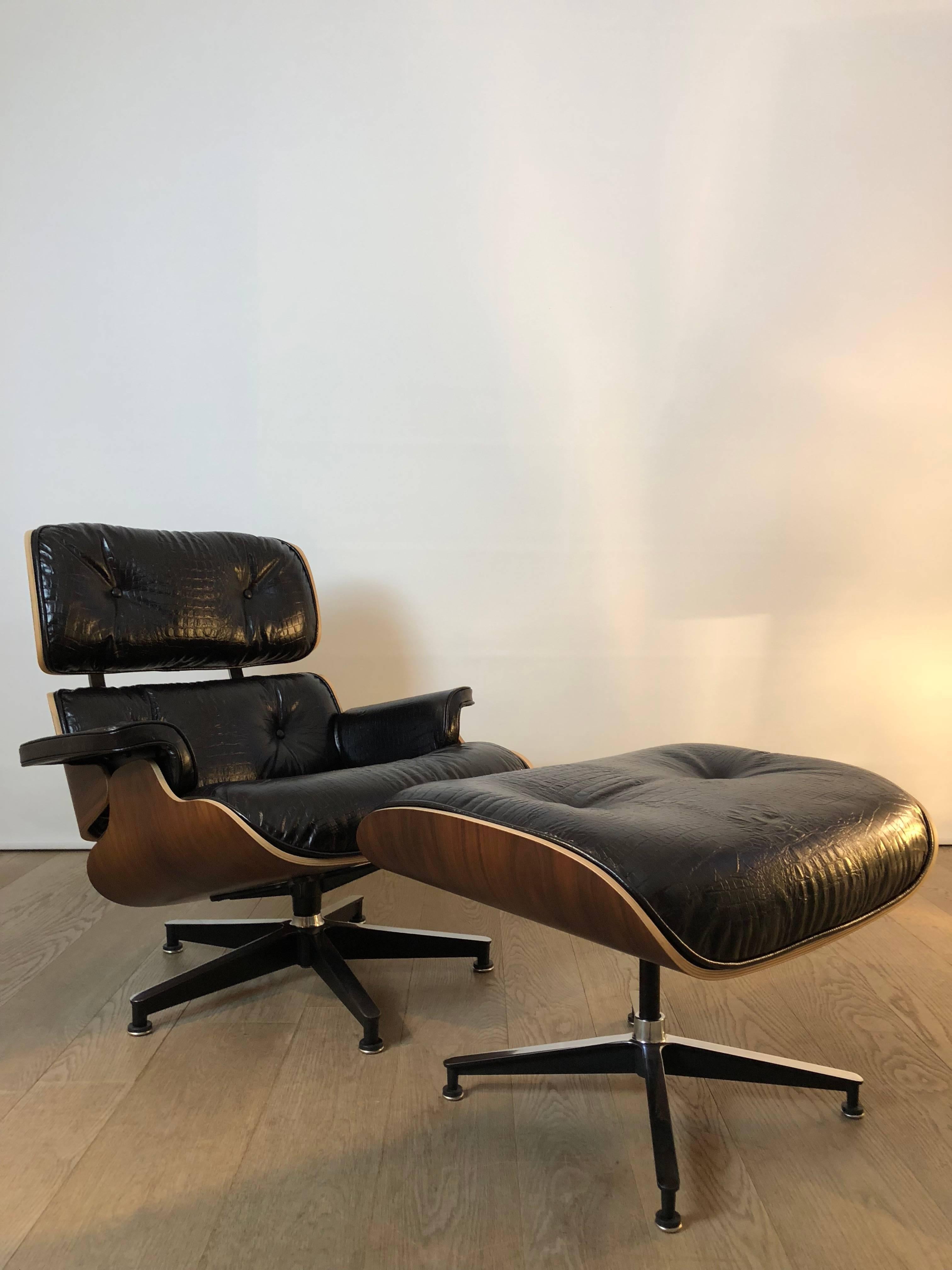 Contemporary Eames Lounge Chair and Ottoman, Rosewood, Crocodile, Herman Miller For Sale