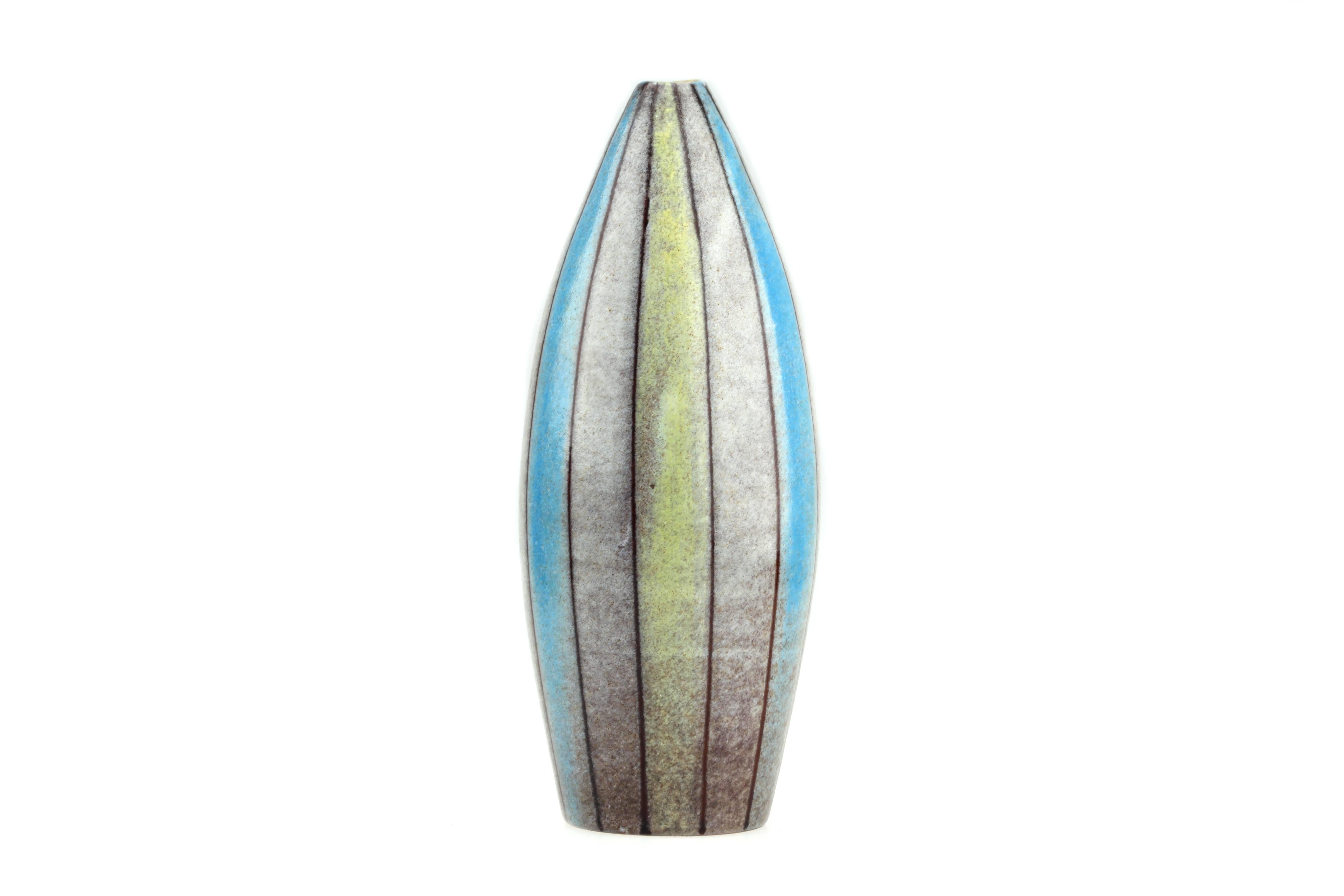Mid-Century Modern Aldo Londi Bitossi Ceramic Striped Vase For Sale