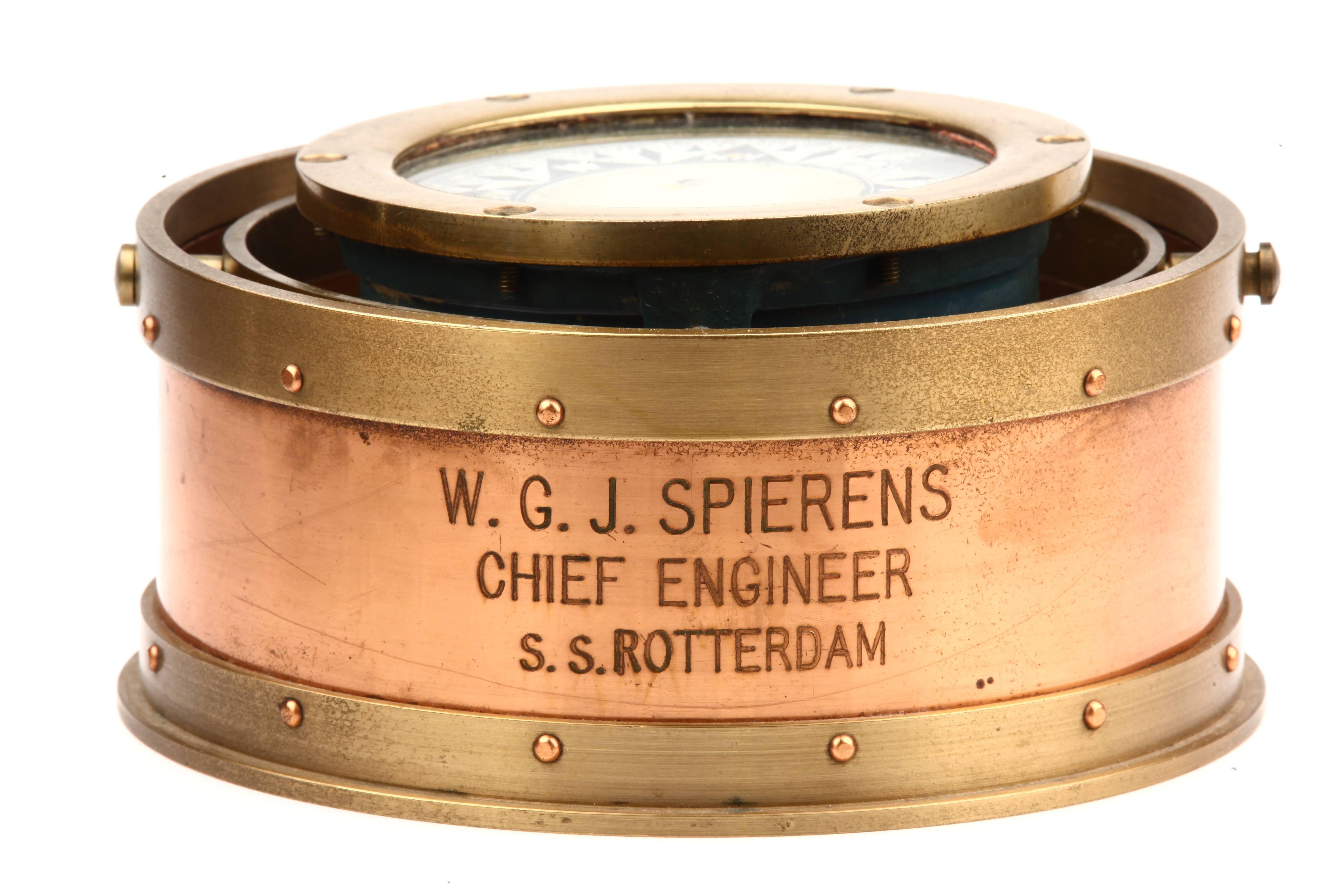 E. Esdaile & Sons Sydney Nautical Brass Compass made for Chief Engineer from SS Rotterdam.

History SS Rotterdam:

The SS Rotterdam is the 'Grande Dame' of Rotterdam. It is the biggest passenger ship ever built on Dutch soil and stands testimony