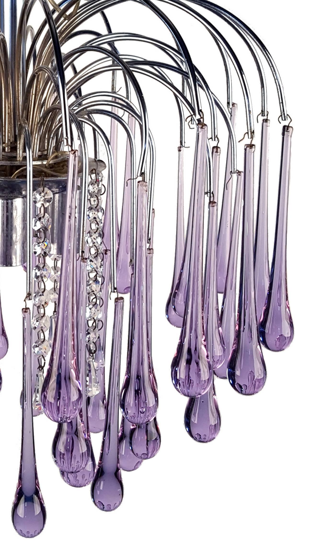 Mid-Century Modern Murano Crystal Teardrop Waterfall Chandelier by Paolo Venini, 1960s, Italy For Sale