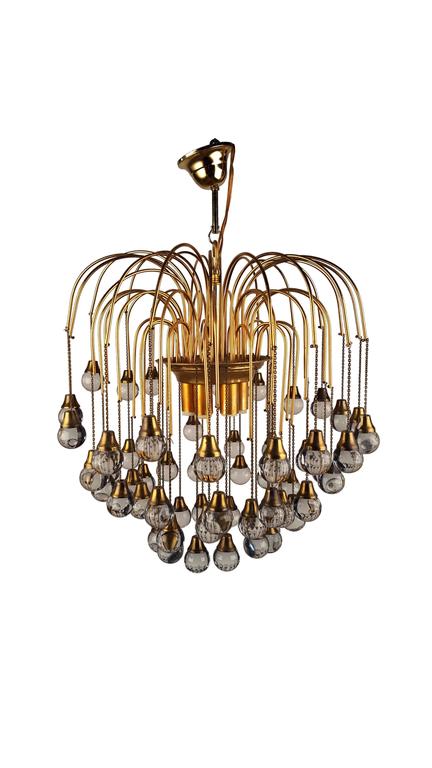 Murano crystal waterfall chandelier with Venetian crystal balls by Paolo Venini, 1960s, Italy.

Measures: Height: 50 cm / 19.7 inch.
Diameter: 50 cm / 19.7 inch.
Glass height: 5 cm / 2 inch.