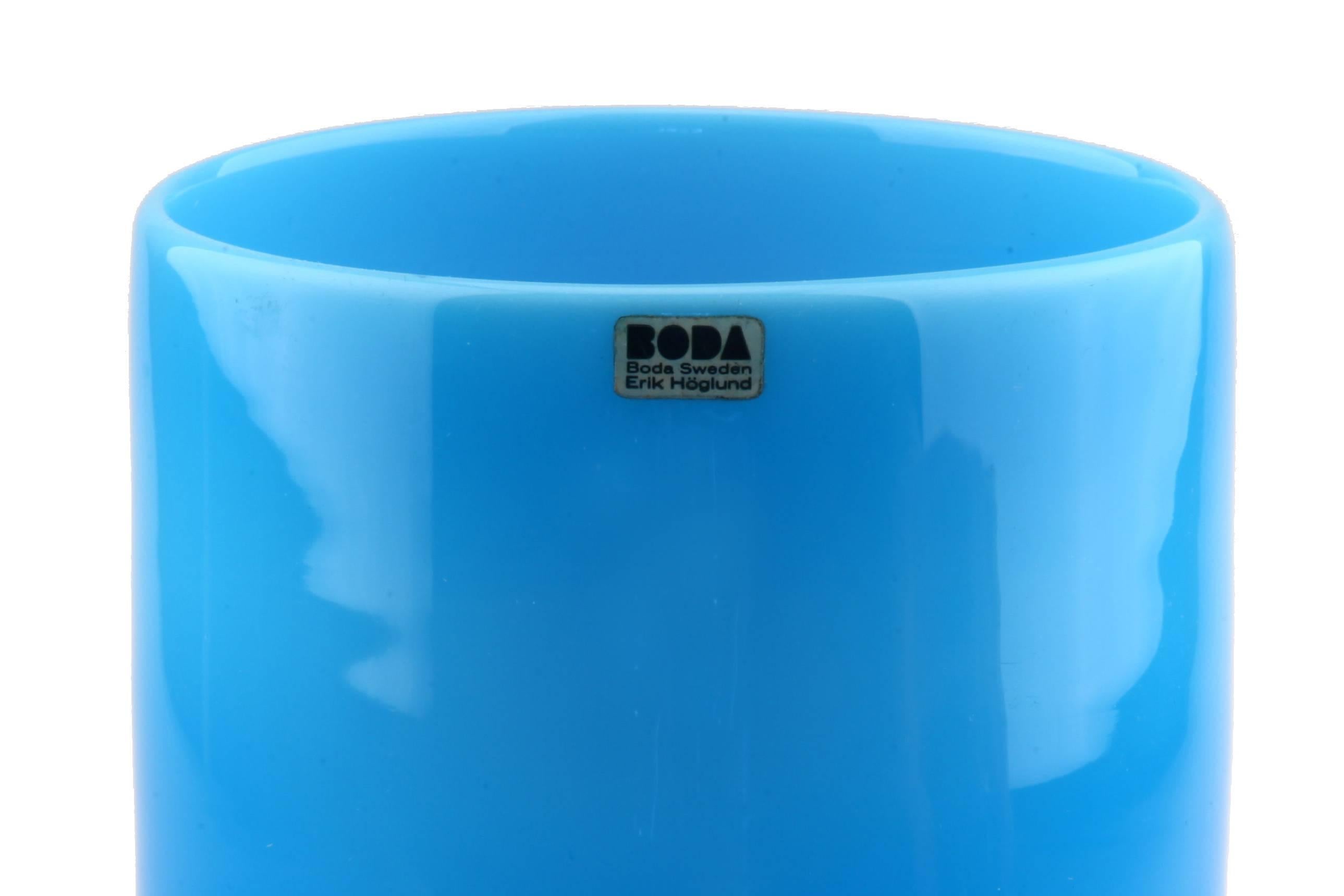 Swedish Blue Studio Work Glass Vase by Erik Höglund Boda, Sweden, Signed H 957/130 For Sale