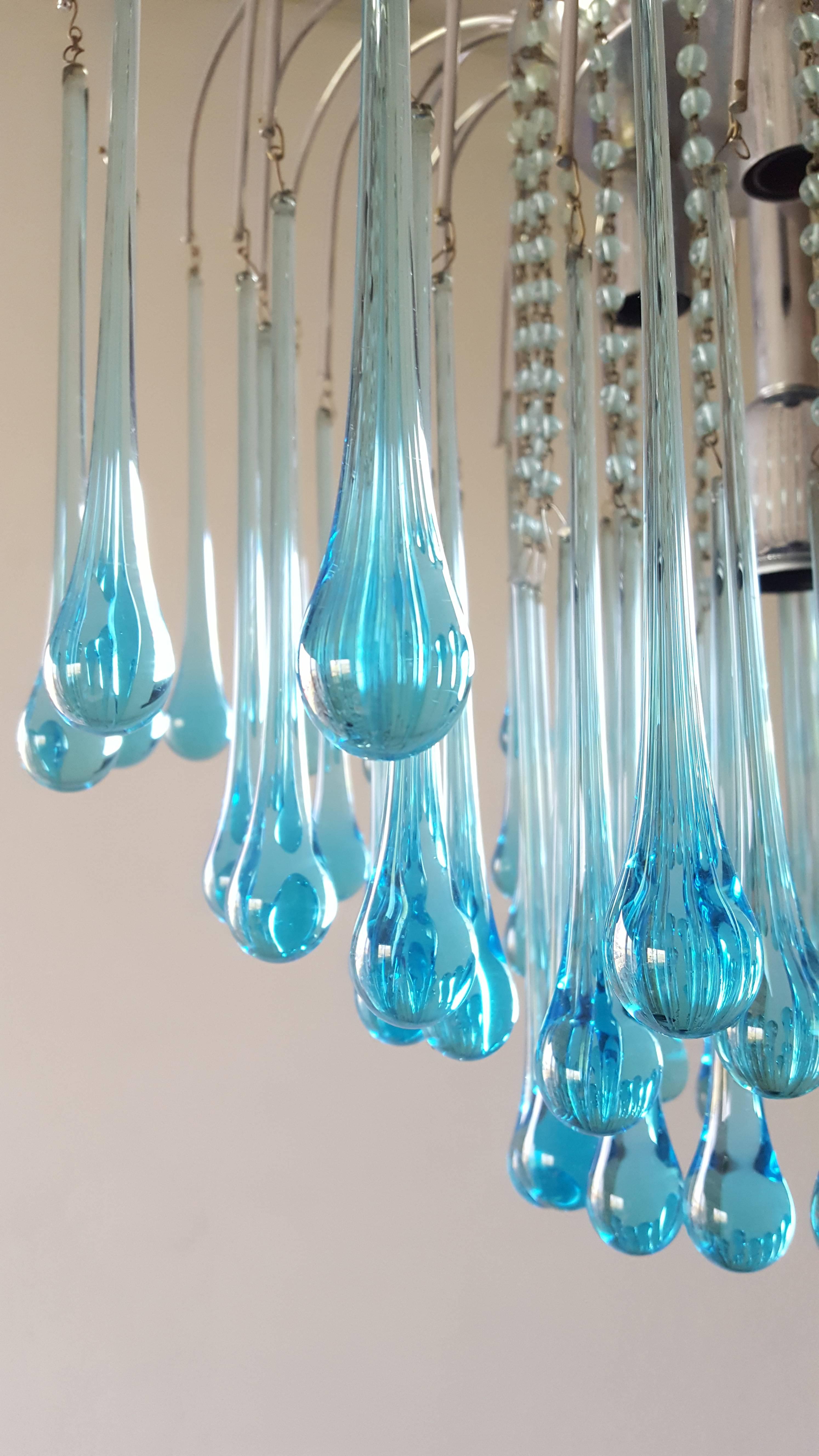 Mid-Century Modern Murano Crystal Teardrop Waterfall Chandelier by Paolo Venini, 1960s, Italy