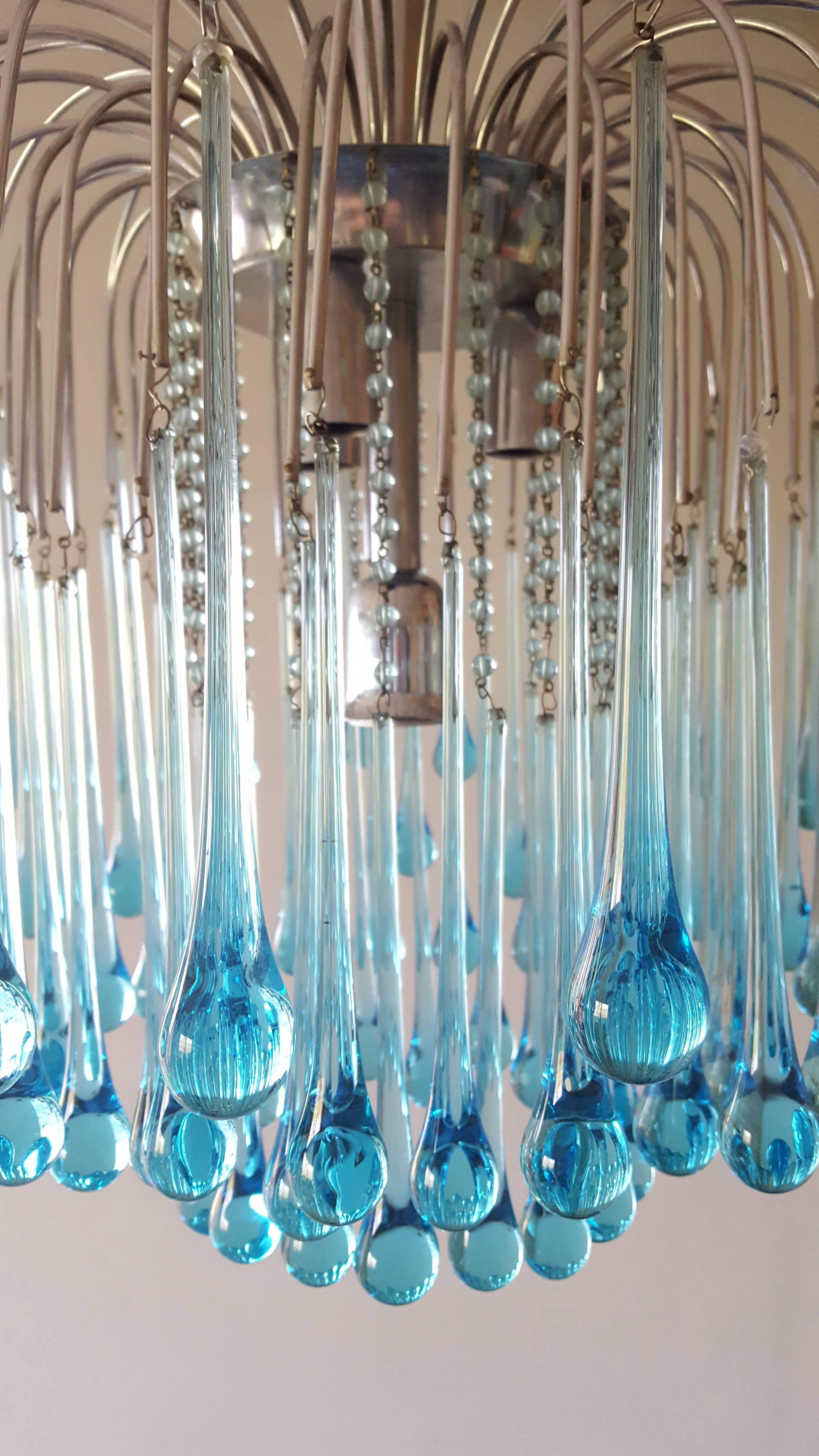 Mid-20th Century Murano Crystal Teardrop Waterfall Chandelier by Paolo Venini, 1960s, Italy