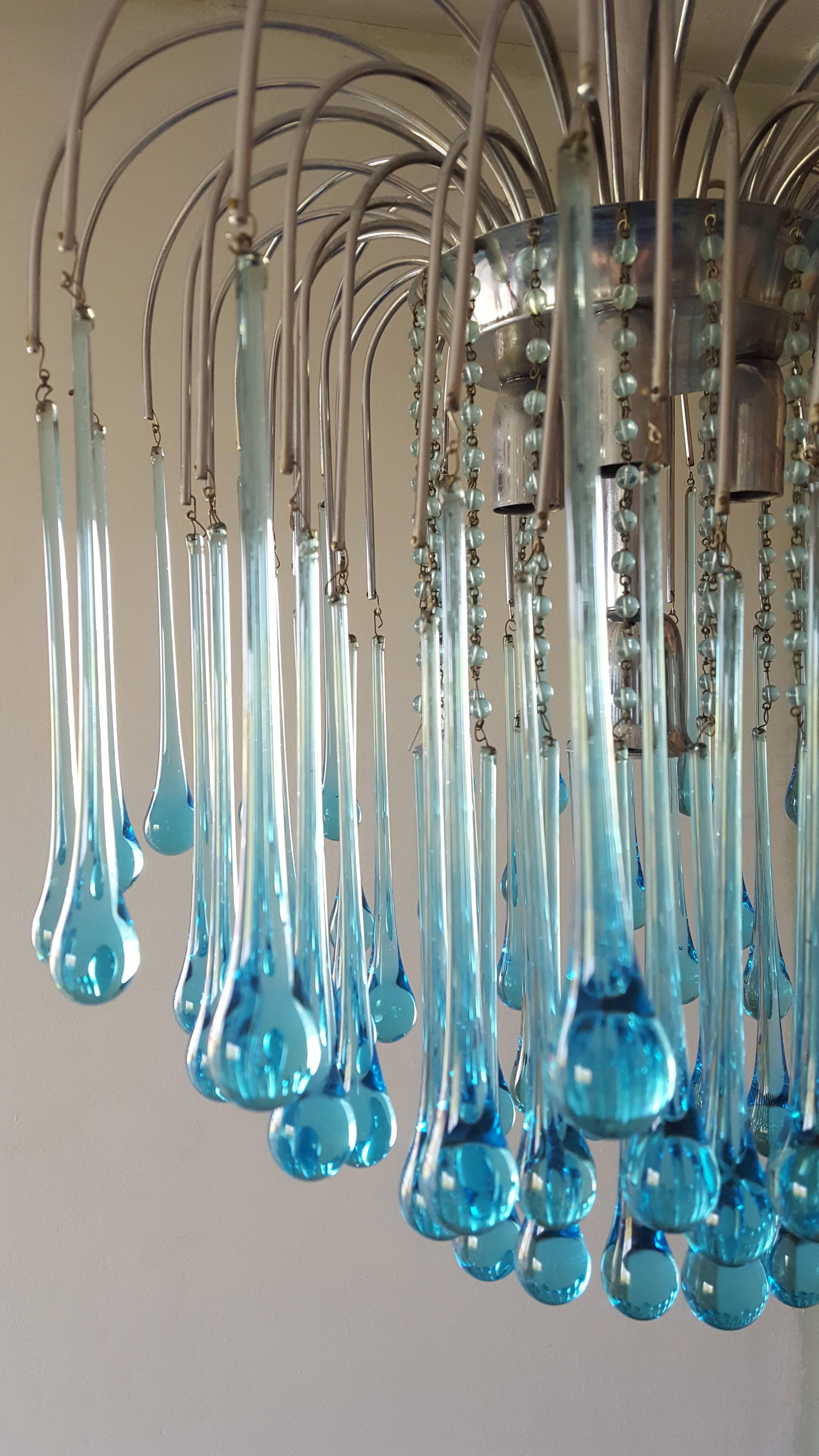 Murano Crystal Teardrop Waterfall Chandelier by Paolo Venini, 1960s, Italy 1