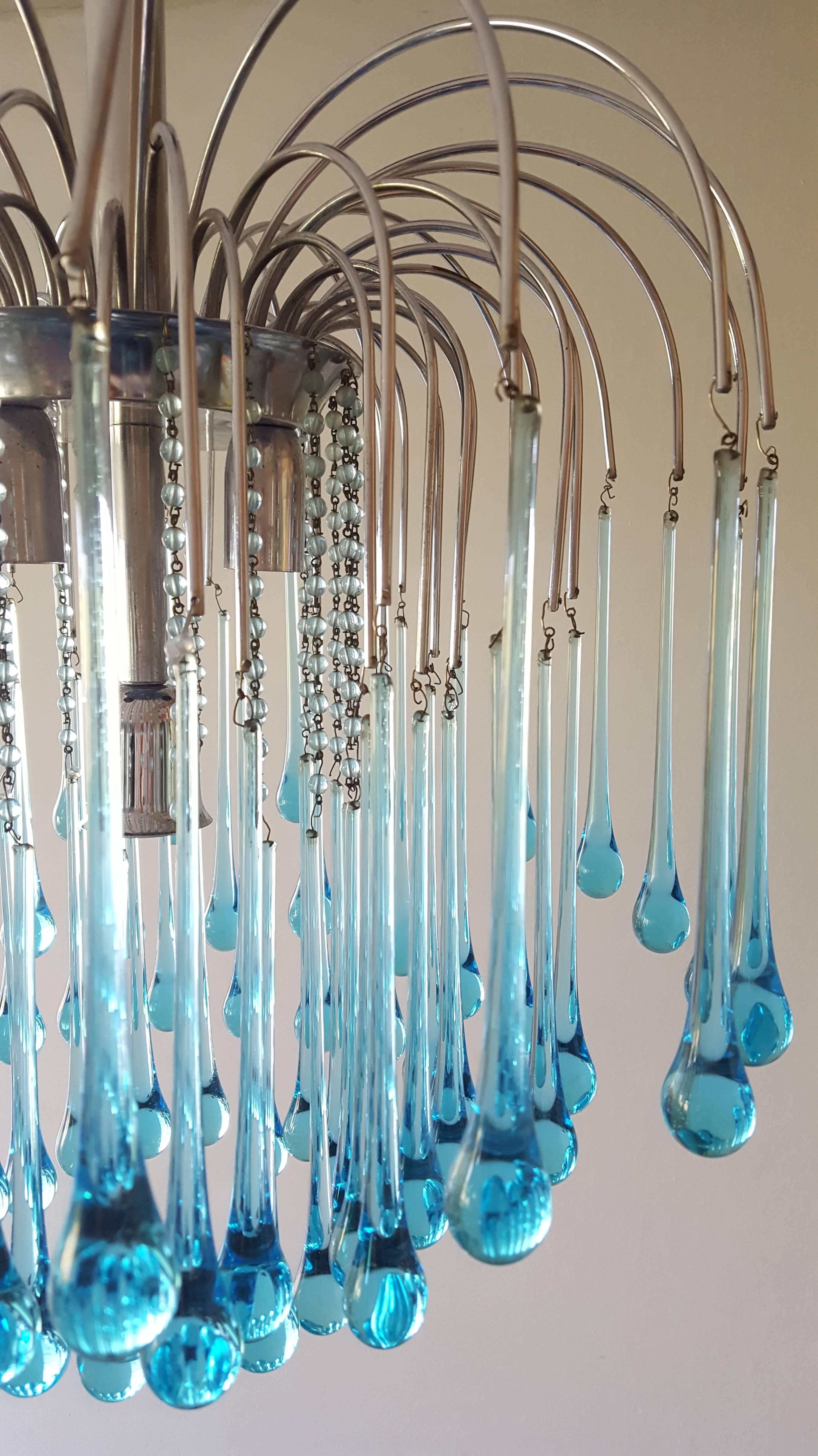 Murano Glass Murano Crystal Teardrop Waterfall Chandelier by Paolo Venini, 1960s, Italy