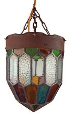 Gothic Style Chandelier or Light Fixture Colored Stained Glass Hanging Lantern