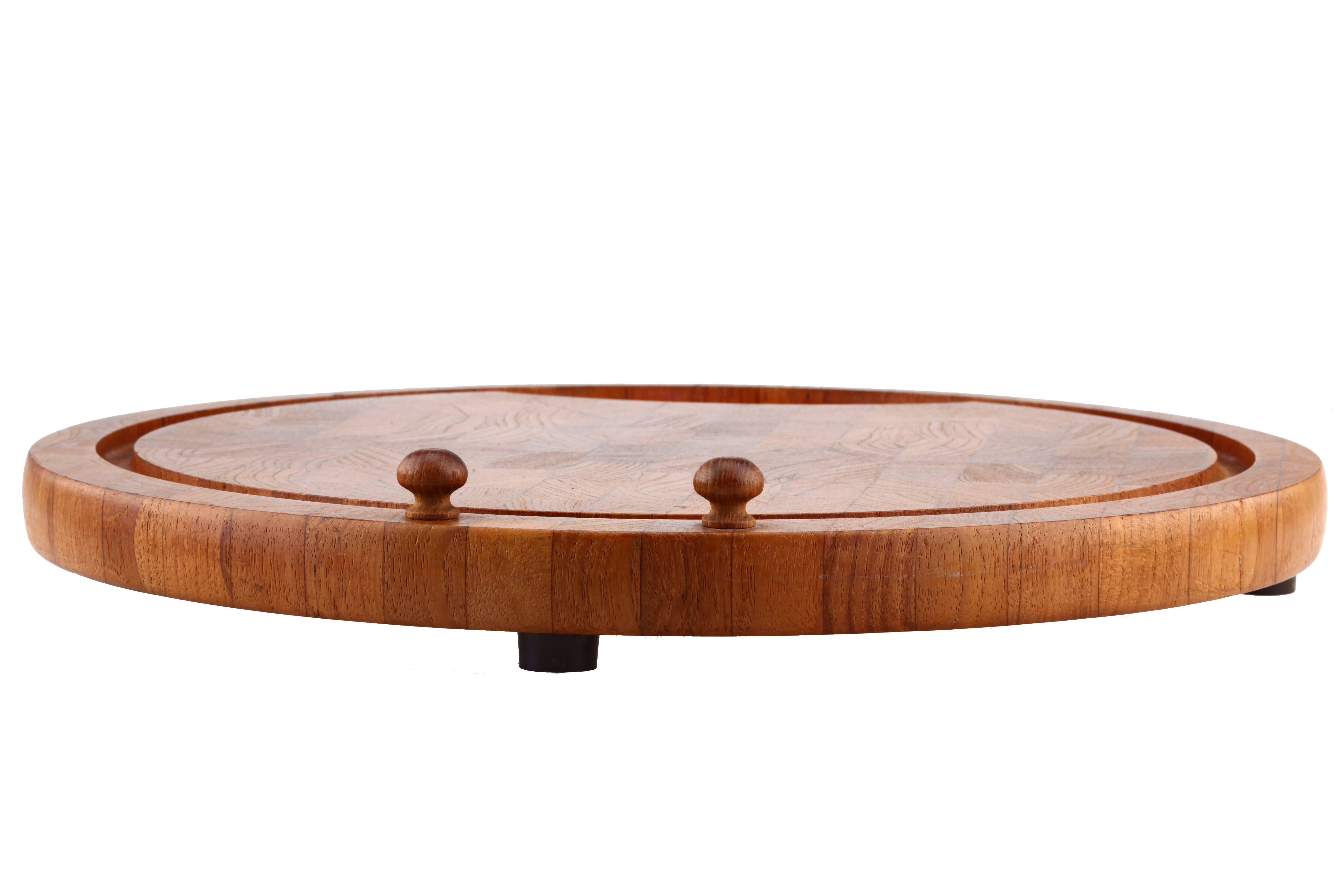 Mid-Century Modern Digsmed Denmark Large Round Teak Staved Cutting Board For Sale