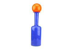 Orange and Blue Empoli Art Glass Decanter with Ball Stopper