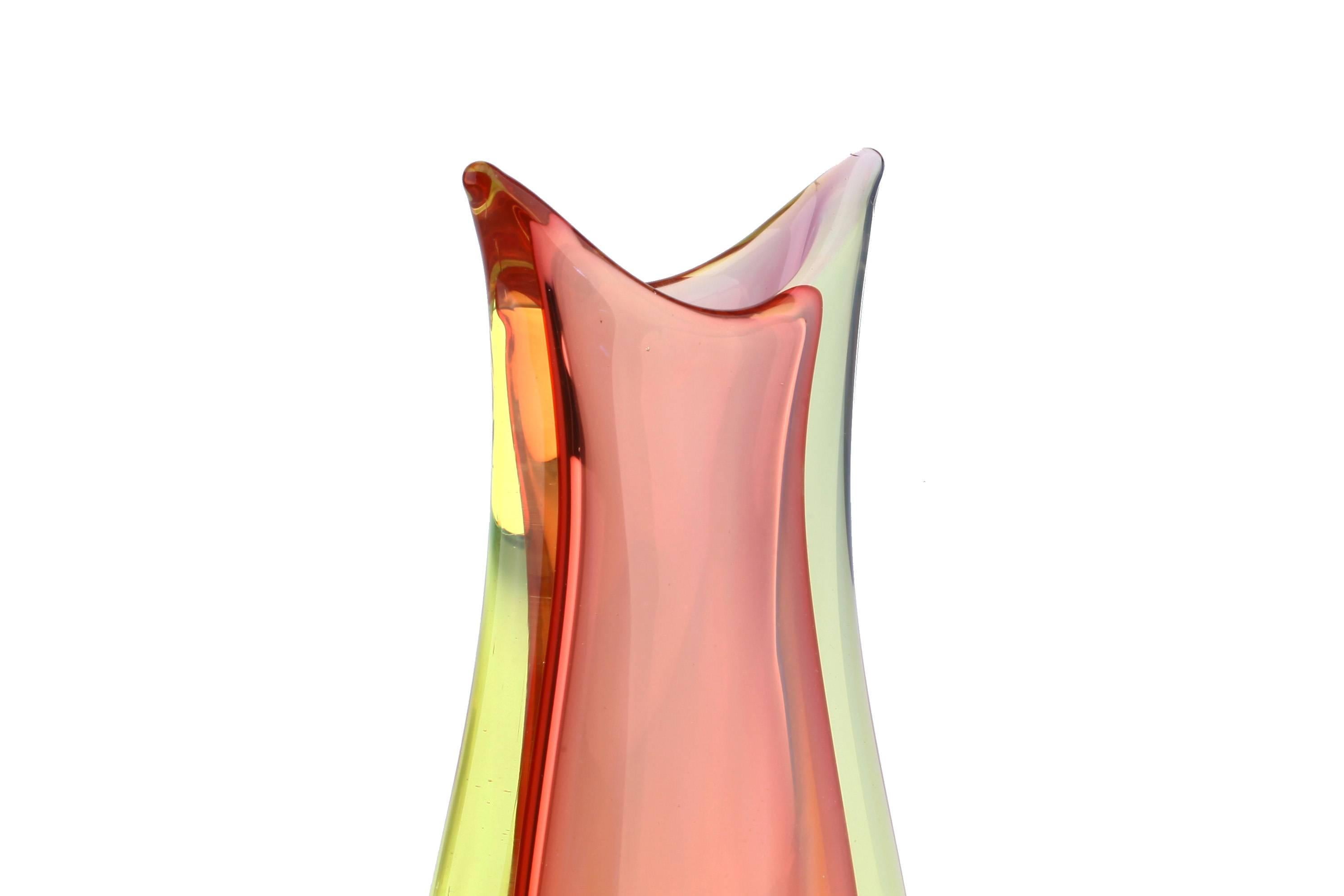 Italian Flavio Poli Seguso Murano Sommerso Organic Glass Vase For Sale