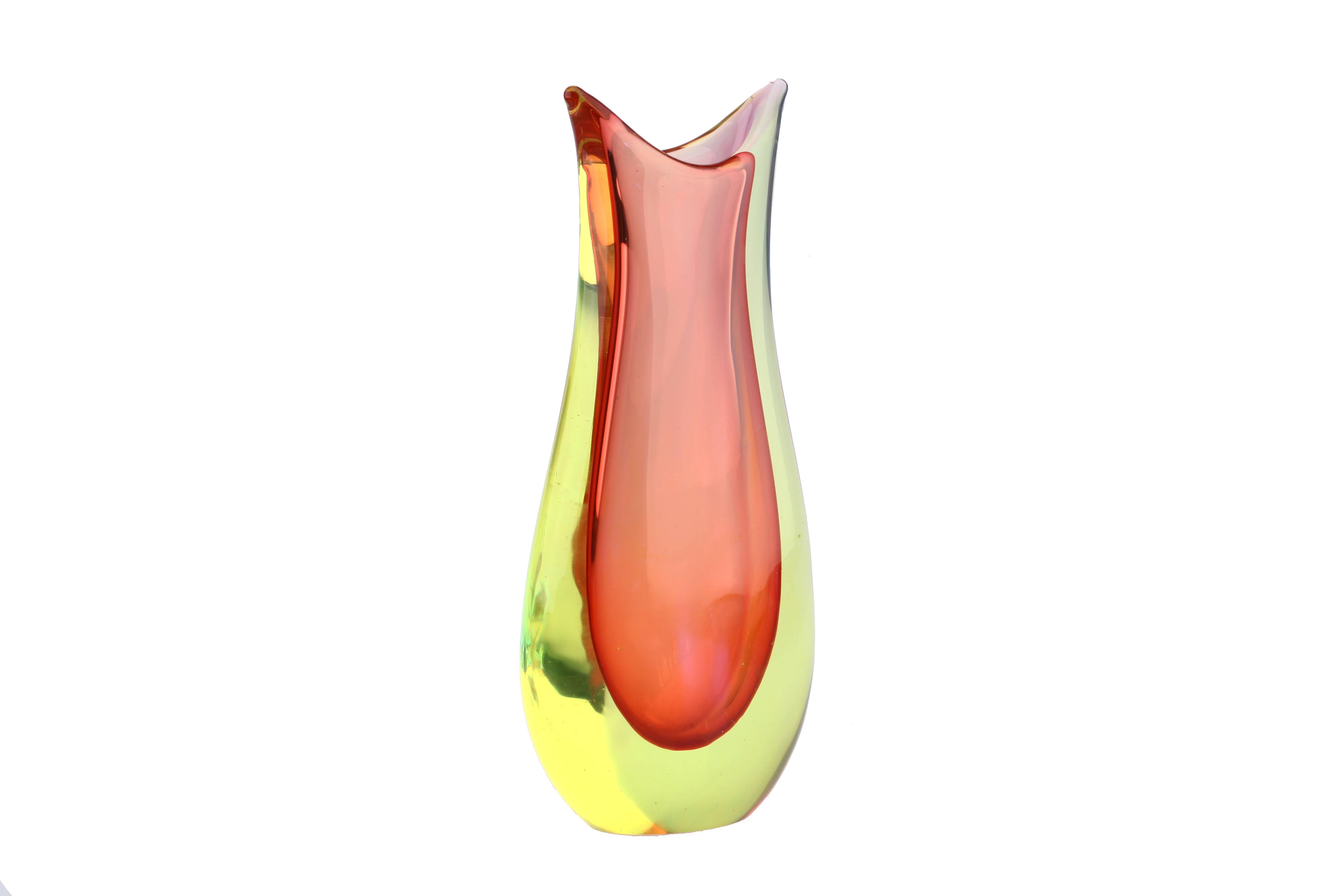 Mid-Century Modern Flavio Poli Seguso Murano Sommerso Organic Glass Vase For Sale