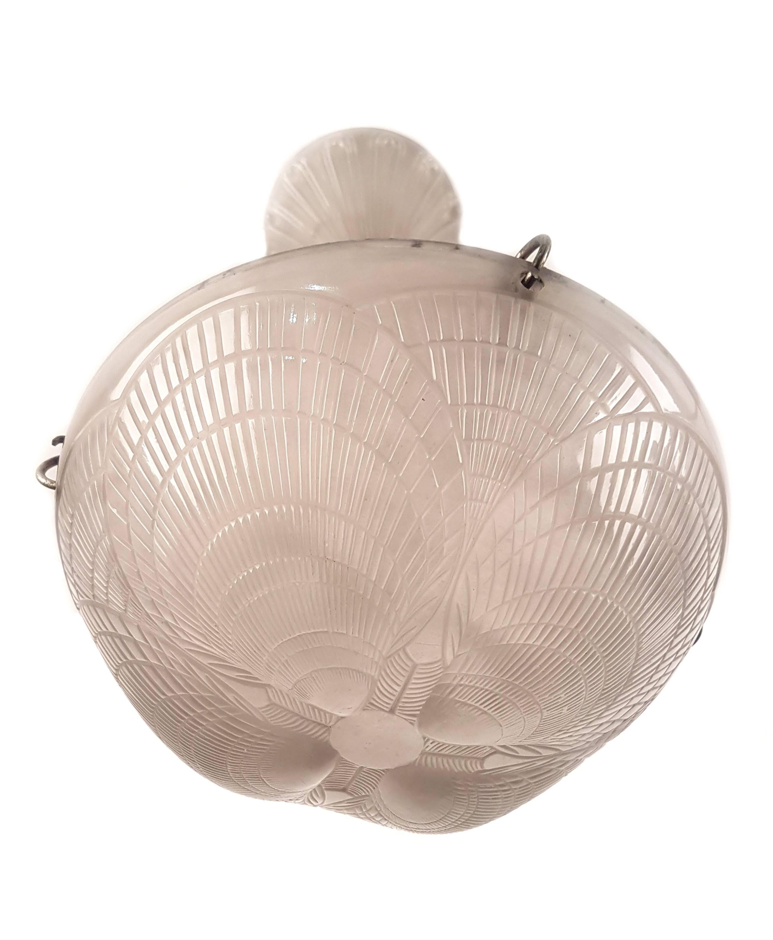 French Pair of Rene Lalique Coquilles Chandelier or Plafonnier For Sale