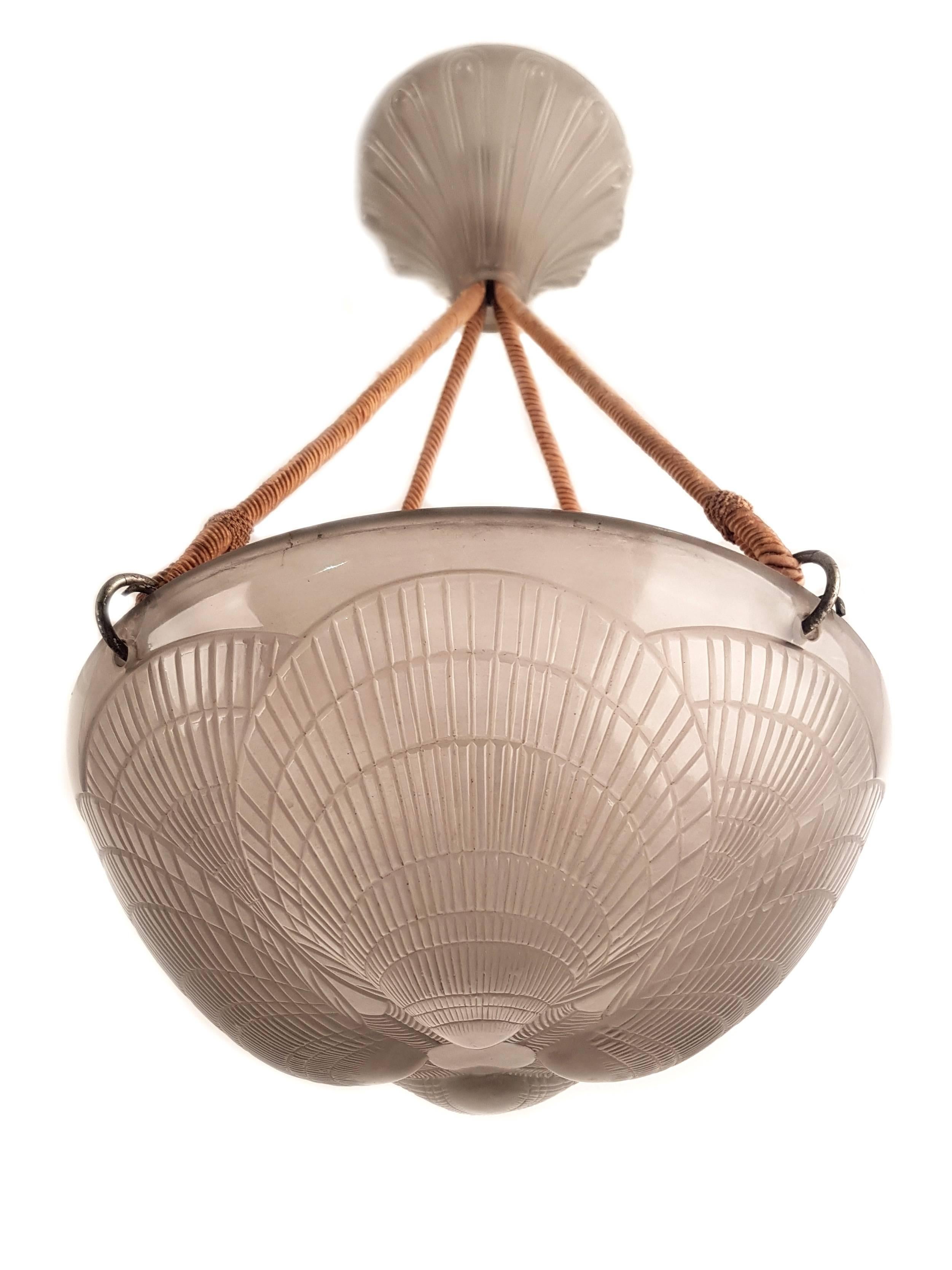 Pair of Rene Lalique Coquilles Chandelier or Plafonnier In Excellent Condition For Sale In Waverveen, Utrecht