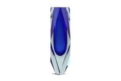 Mandruzzato Deep Blue and Clear Faceted Sommerso Murano Glass Vase