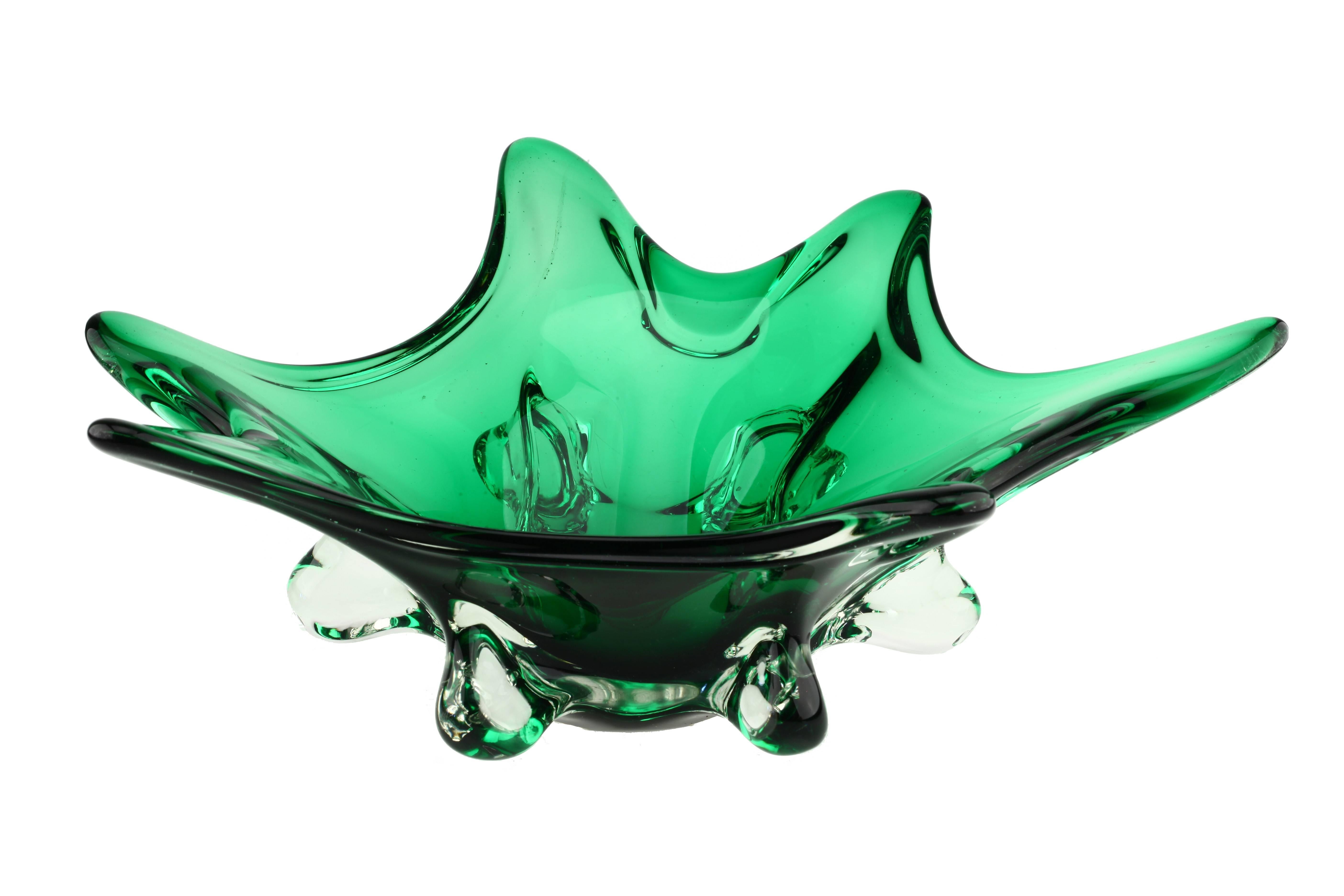 Mid-Century Modern Murano Sommerso Genuine Venetian Glass, 1960s-1970s Green and Clear Glass For Sale