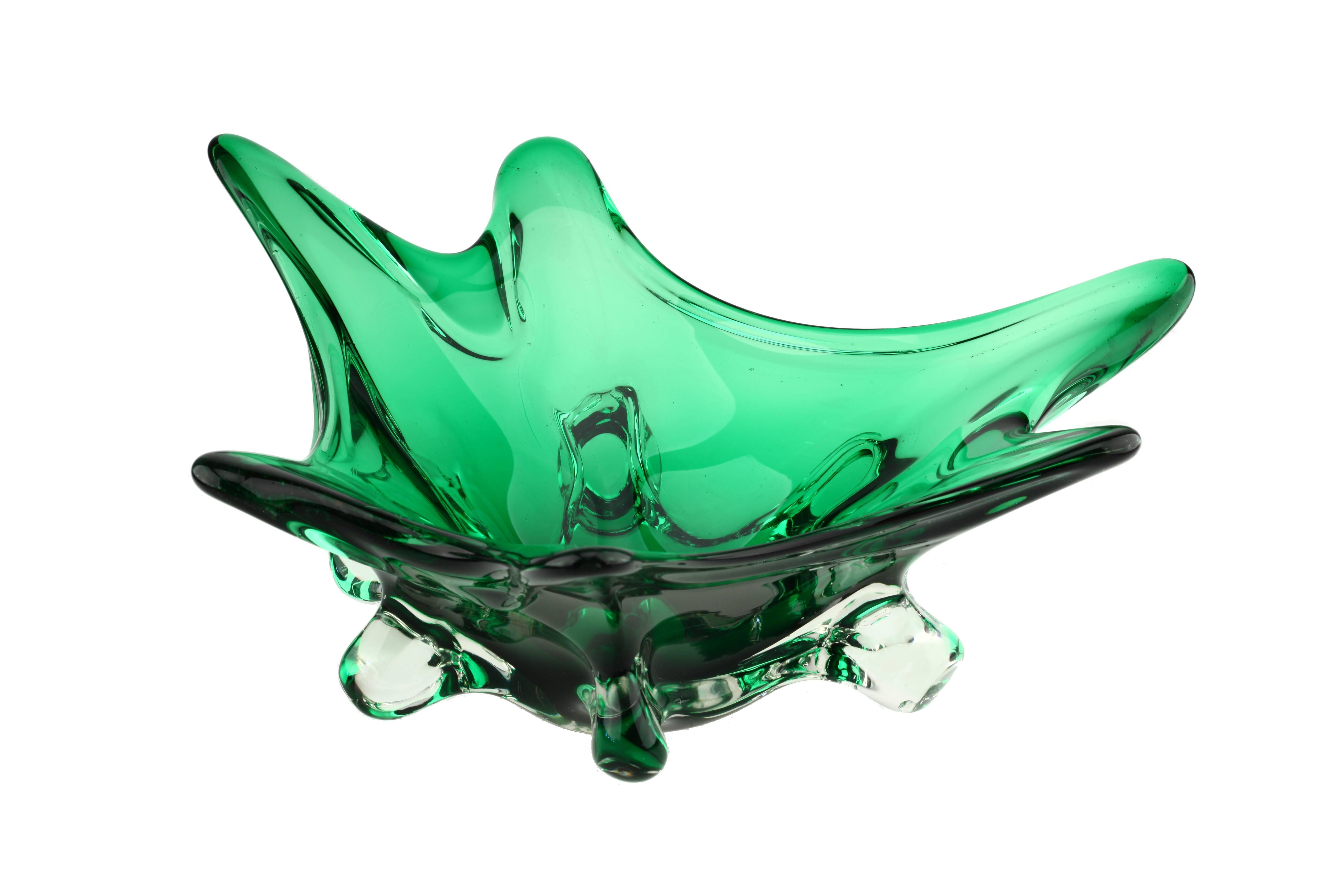 Italian Murano Sommerso Genuine Venetian Glass, 1960s-1970s Green and Clear Glass For Sale