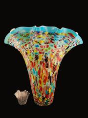 Fratelli Toso Murano Millefiori Mosaic Italian Art Glass Scalloped Rim Vase