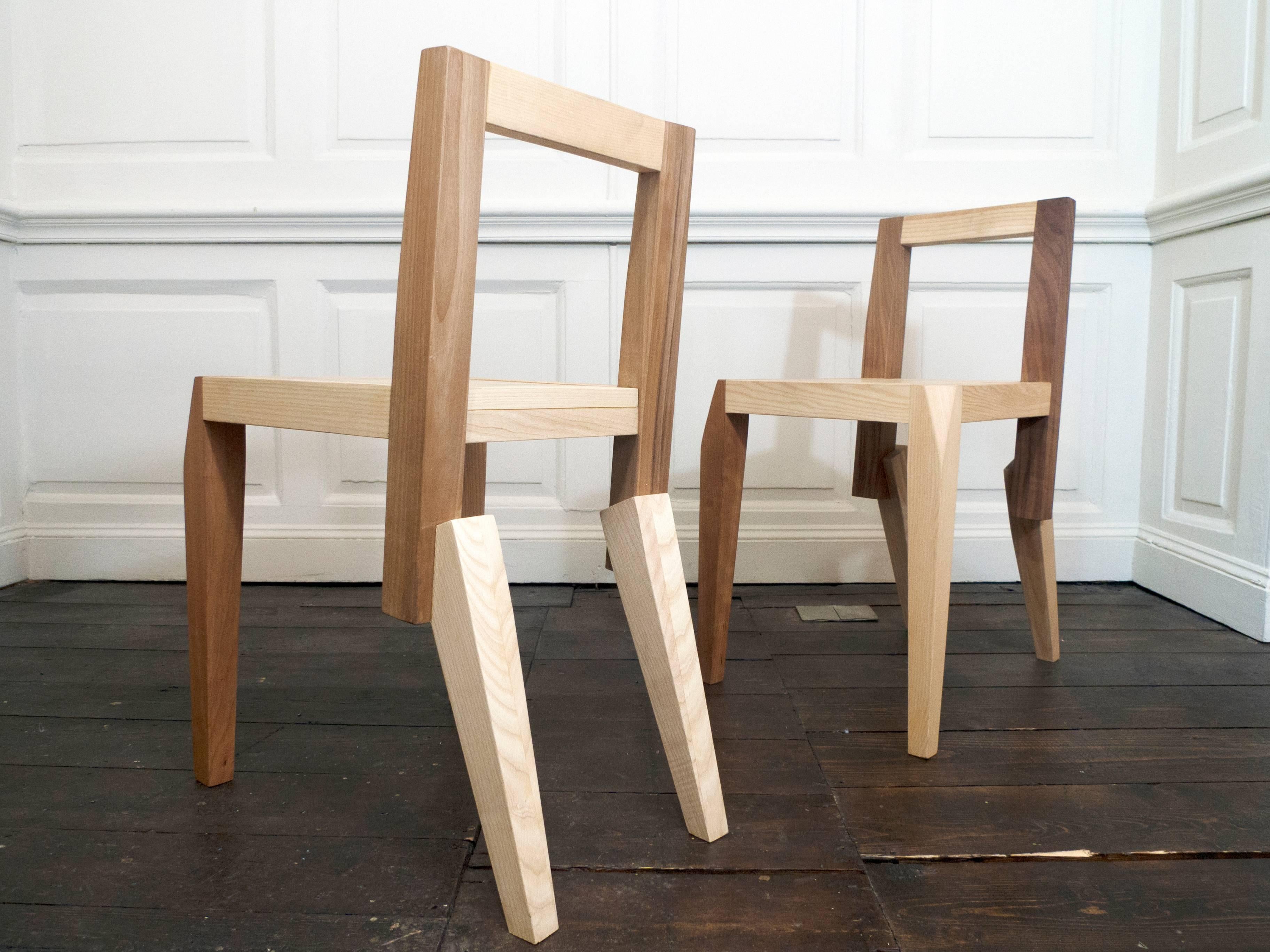 Handmade by Tuscan craftsmen, a solid-wood dining chair that combines a simple rectilinear language with a zoomorphic Silhouette. Thanks to the clever joint used in the rear legs, an animalistic sense of tensile energy gives unique character to the