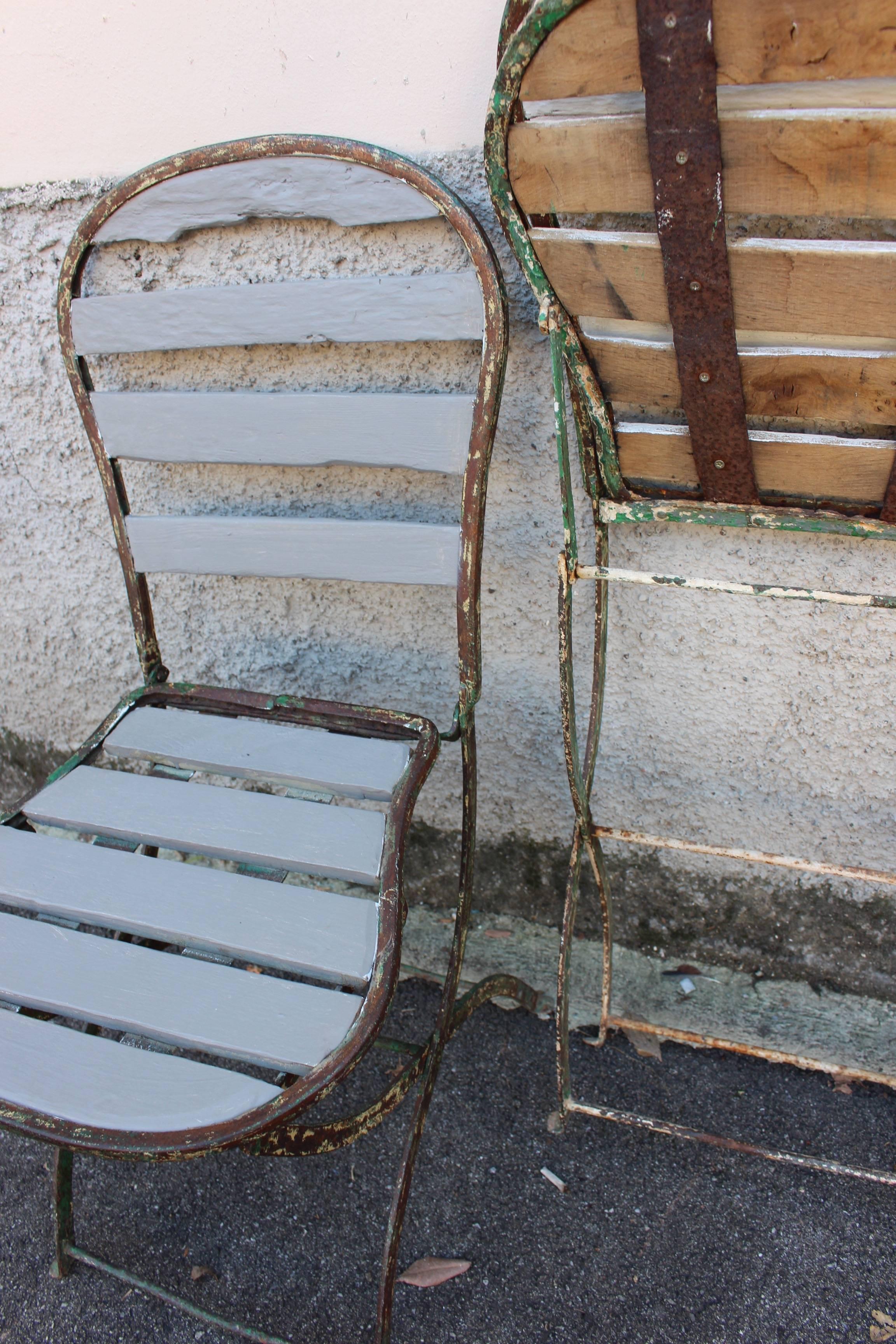Painted Pair of Garden Chairs For Sale
