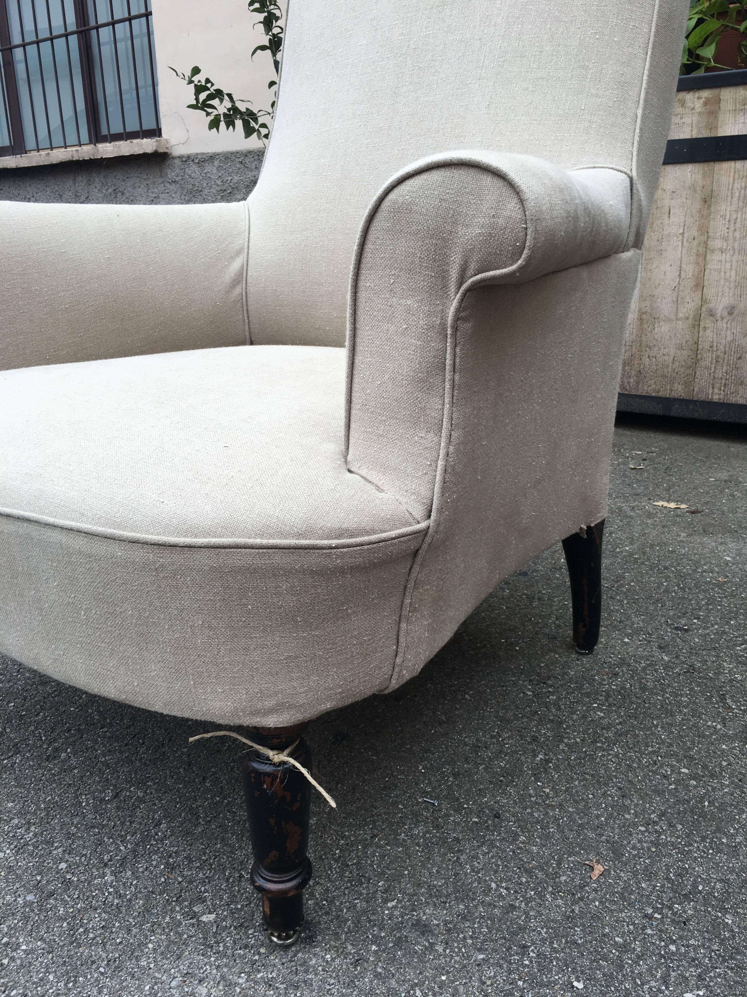20th Century Couple of White Linen Upholstered Armchair For Sale